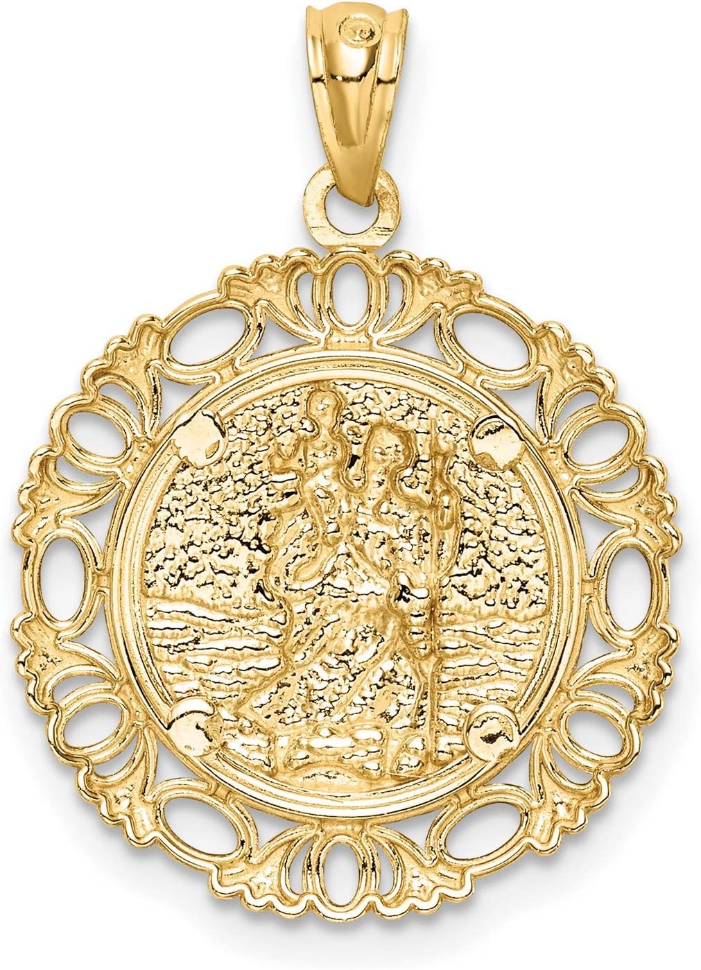St Christopher Necklace Mens & Womens, St Christopher Medal Pendant in 14k Yellow Gold, 1.82 Gr. with Fancy Border, Patron Saint of Travelers, Feast Day July 25, 17mm Pendant - Image 3