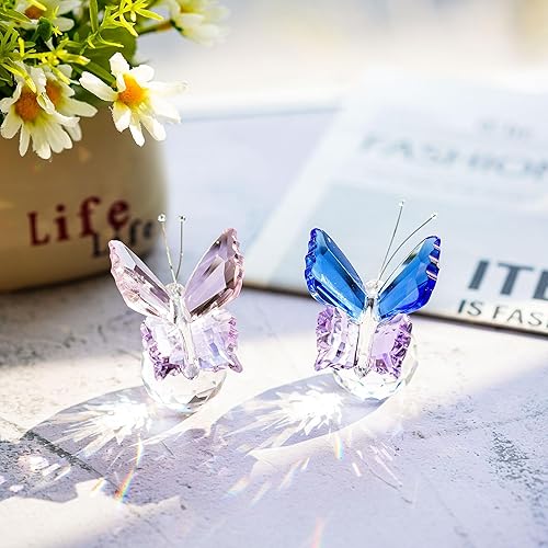Miniatura 9 de Paquete de 4 figuras de mariposa de cristal con base de bola para decoración del hogar, boda, mariposas de cristal, figura de animales de cristal