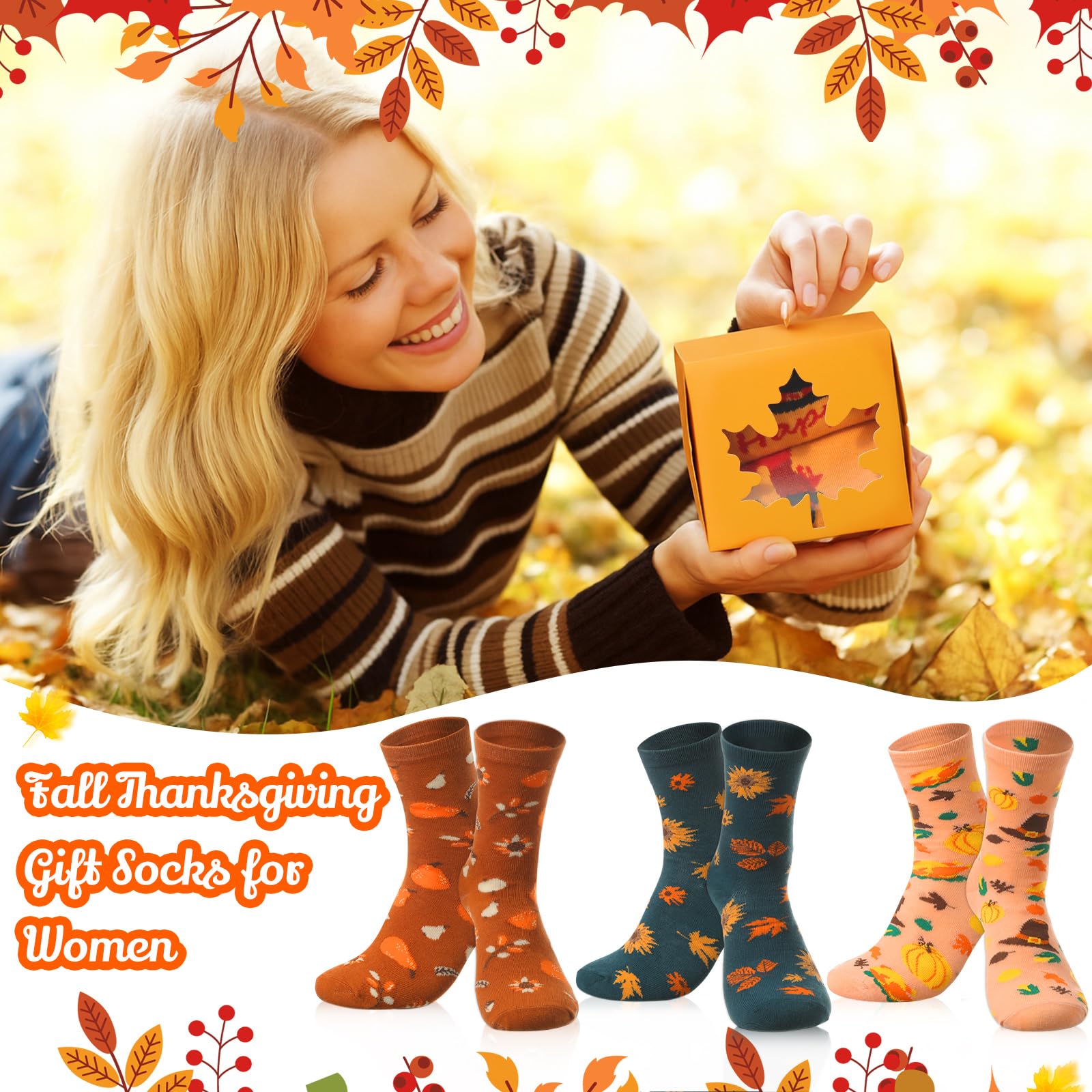 Jecery Socken für Herbst und Erntedankfest, Geschenk in Schachteln, für Damen und Mädchen, flauschige Socken für Partys