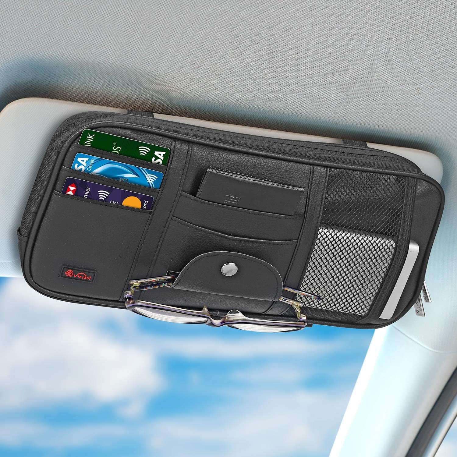Car Sun Visor Organizer Pouch Bag Muti Pocket Card Storage - Foto 3
