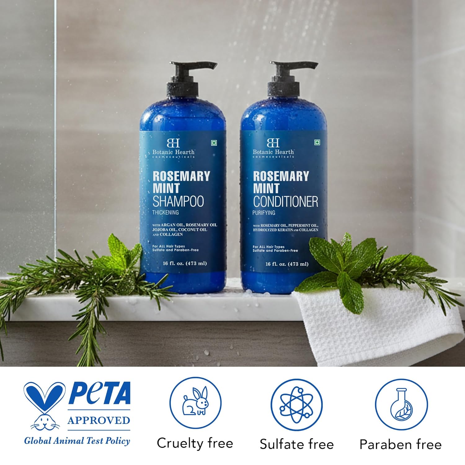 Botanic Hearth Rosemary Mint Shampoo and Conditioner Set, Thickening Formula, Promotes Hair Growth and Scalp Health Sulfate Free & Paraben Free, for Men & Women | 16 fl oz each