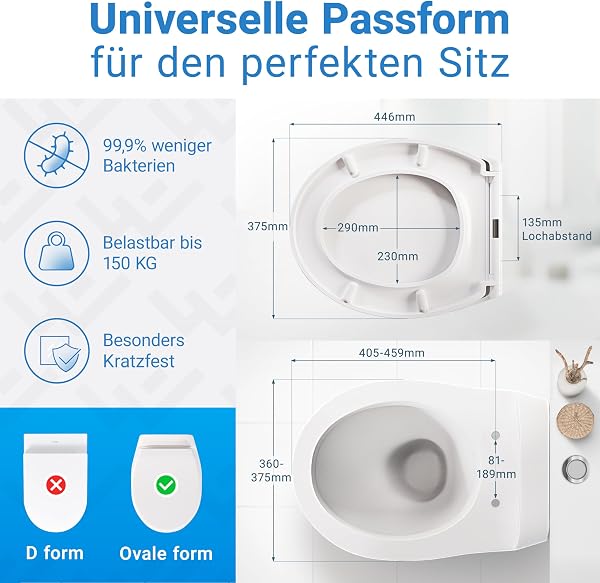 LOBENSWERK Toilettendeckel mit Absenkautomatik [Einfache Montage] antibakteriell & UV-beständig | Quick-Release-Funktion | Klodeckel, Klobrille, WC Sitz inkl. Installationsschablone - 2