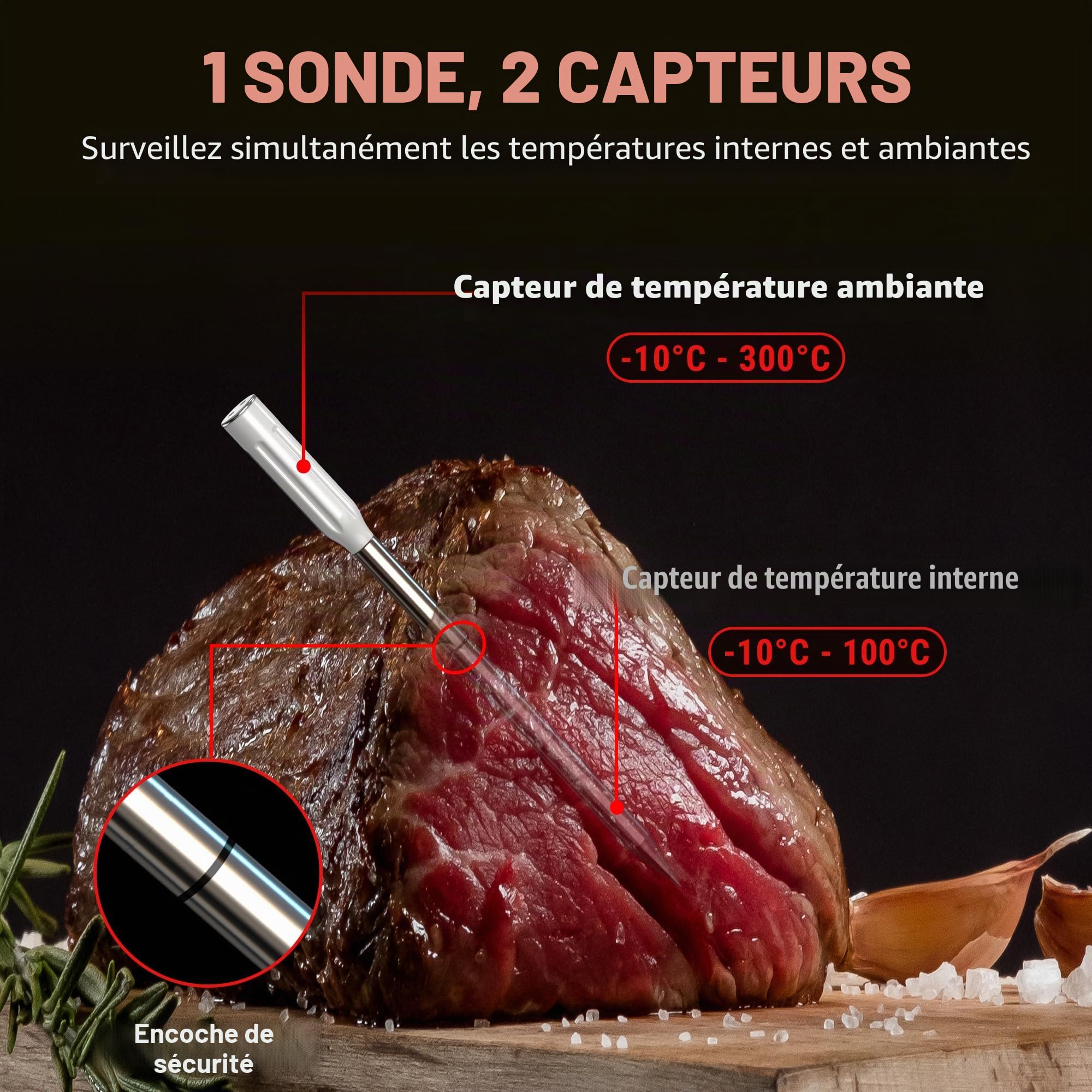 ThermoPro TempPro 150M Thermometre Cuisine Sans Fil pour Barbecue, Termometre Cuison Bluetooth avec APP Intelligente, Sonde de Cuisson pour Four, Gril, Cuisine, Fumoir, Sous Vide et Friteuses à Air
