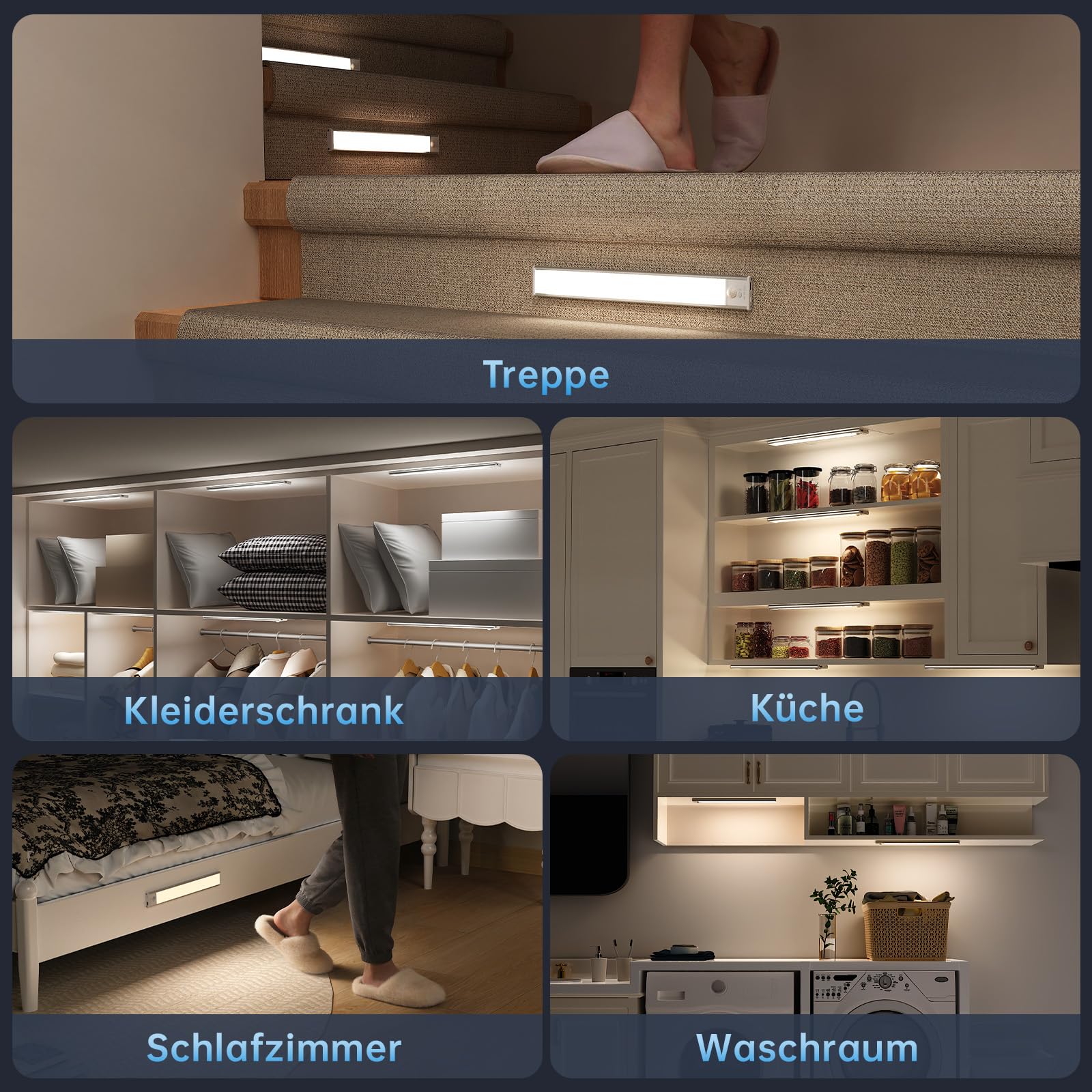 Unterbauleuchte Küche LED, 40 cm Bewegungsmelder Licht, 5 Stück | 2200mAh, 74LEDs, USB-Ladung,3 Farbtemperaturen & 5 dimmbare Helligkeit,Magnetsaugeinstallation,für Kleiderschrank, Küche