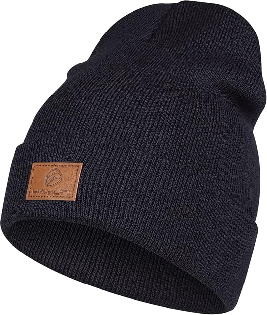 HAMUNI Beanie Hat for Men Women Classic Winter Hats Comfortable Breathable Soft Acrylic Beanie Cap Vintage Plain Knitted Cuffed Beanies Unisex Gift Idea