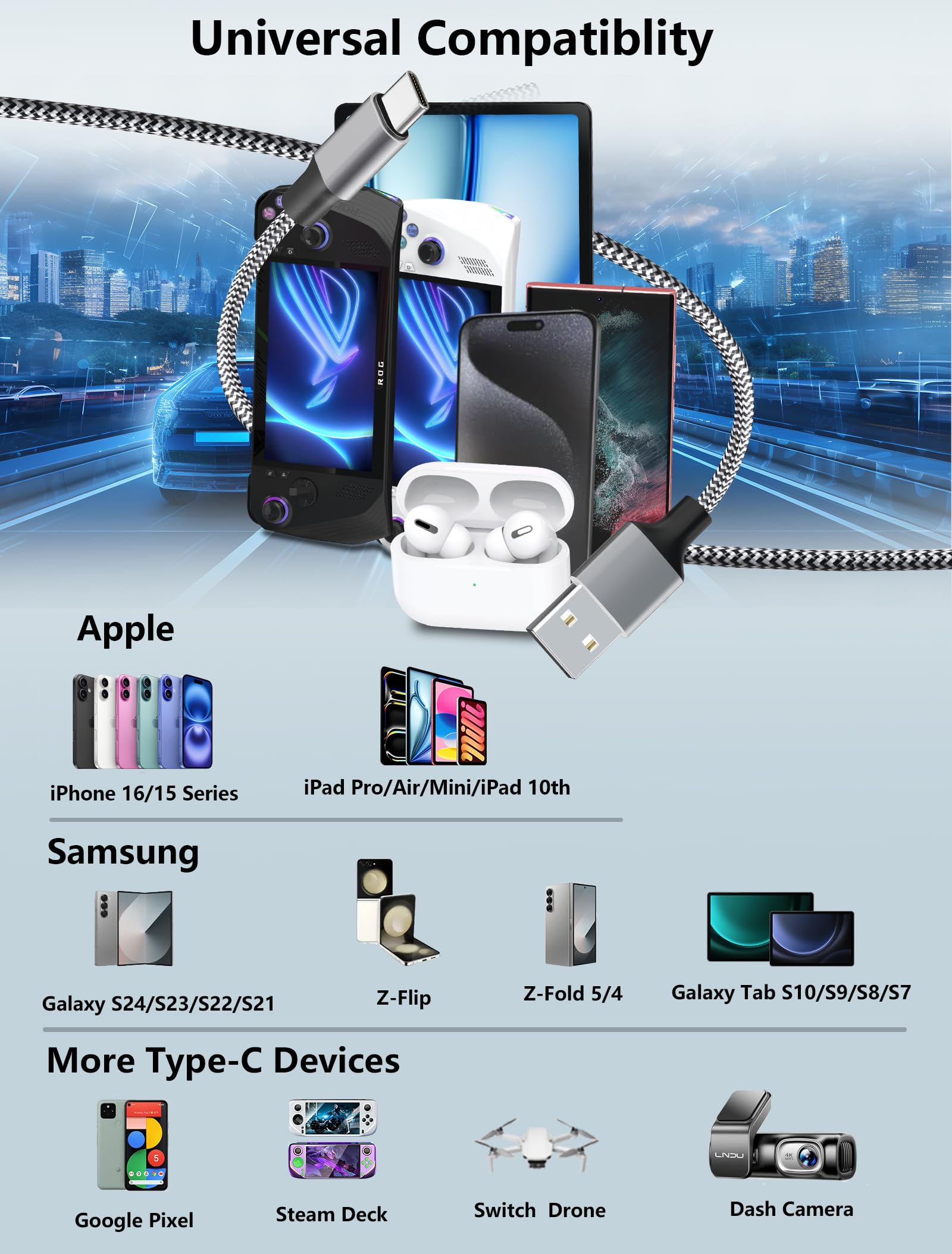 Certificado MFi de Apple: cable de carga rápida para iPhone 16, Linocell paquete de 5 unidades USB A a tipo C, 60 W, cable trenzado USB tipo C para iPhone 16/16 Pro/16 Plus/16 Pro Max/15/15 Pro/iPad