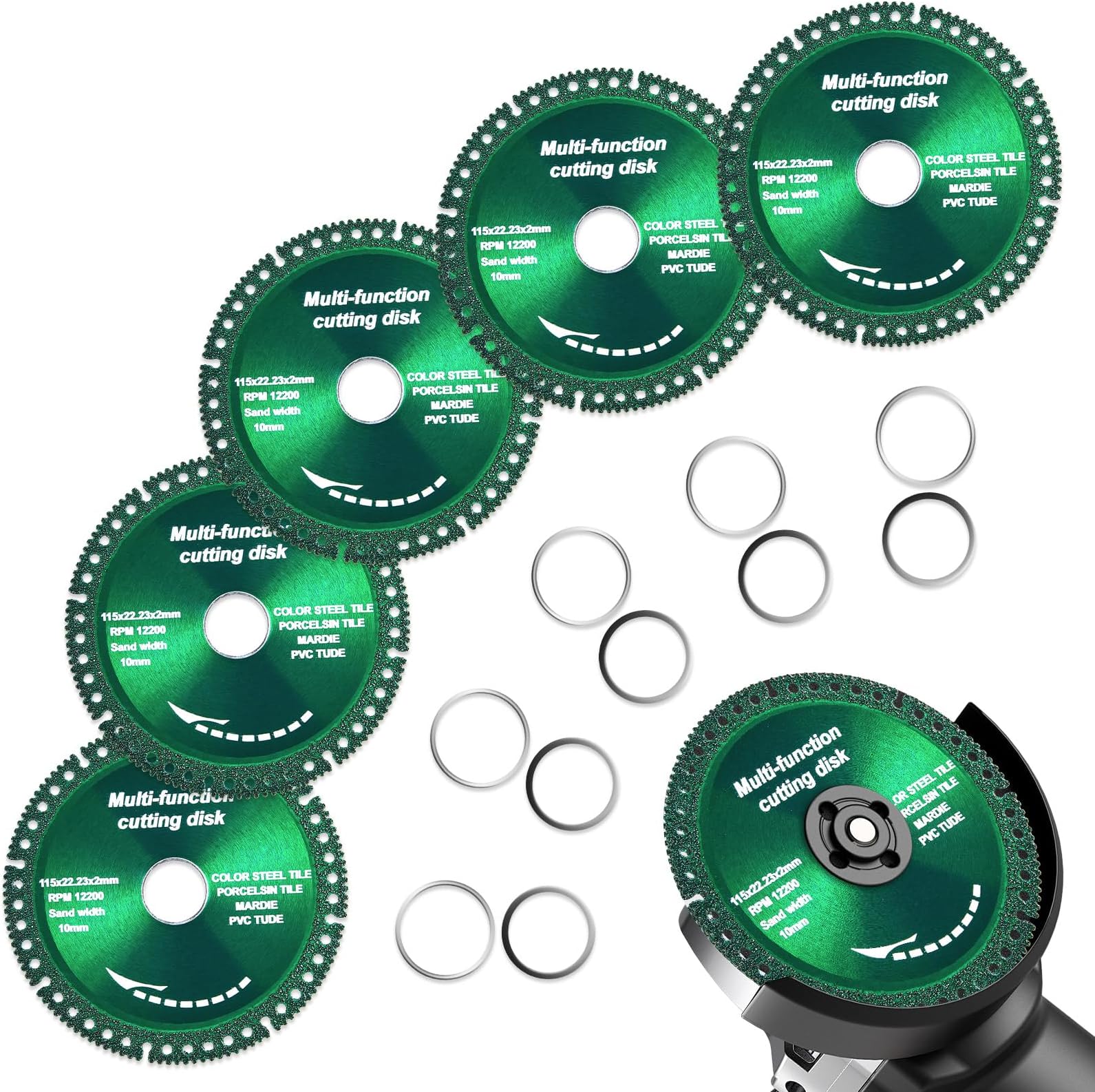 5PCS Cutting Discs Flat Cutting Disc 4.5In Tile Cutter Diamond Saw Blades for 4-1/2" Angle Grinder for Tile Marble Ceramic Granite Grinding Jade Wine Bottles Cutter, Multi-Function