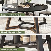 Vista 4 de Round Dining Table for 4-6 with Storage Shelf, Kitchen & Dining Room Circle Pedestal Table, Heavy Duty Metal Frame & Wood Top Negro