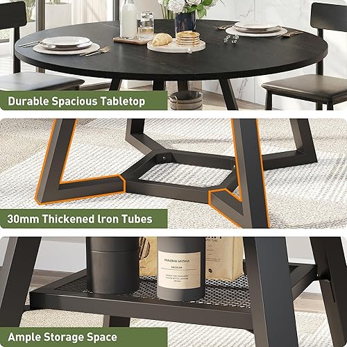 Vista 4 de Round Dining Table for 4-6 with Storage Shelf, Kitchen & Dining Room Circle Pedestal Table, Heavy Duty Metal Frame & Wood Top