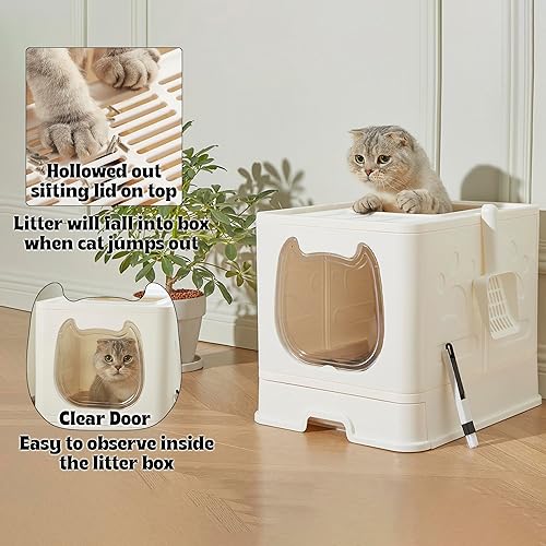 Miniatura 15 de Gefryco Caja de arena con tapa para gatos pequeños a medianos, caja de arena cerrada para gatos con tapa, caja de arena para gatos de entrada Gris