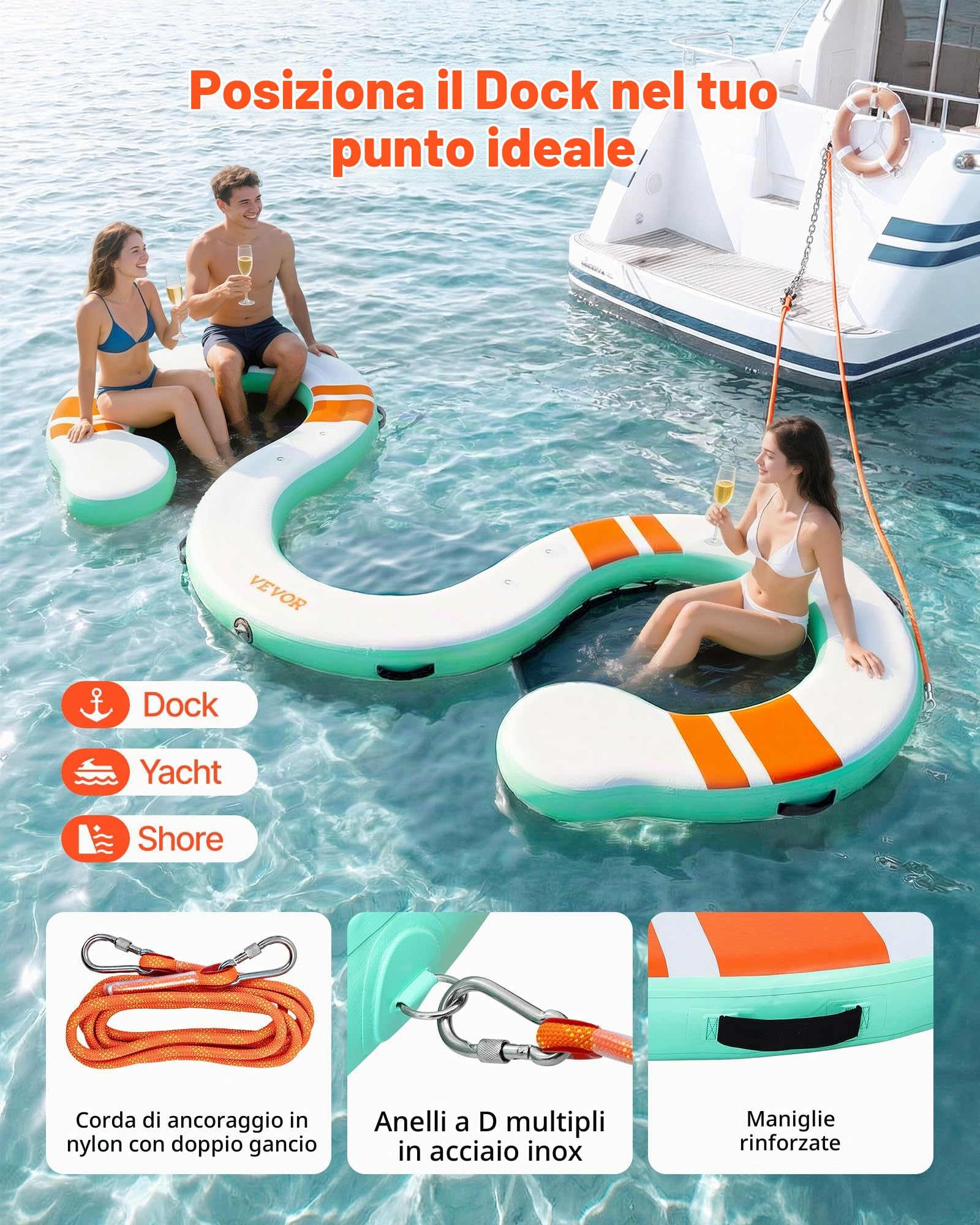 VEVOR Pontile Galleggiante Gonfiabile 4,57 x 1,83 m da Mare Piscina, Piattaforma Galleggiante Superficie Antiscivolo con Scaletta Staccabile Borsa da Trasporto, Isola d'Acqua per Piscina Spiaggia Mare