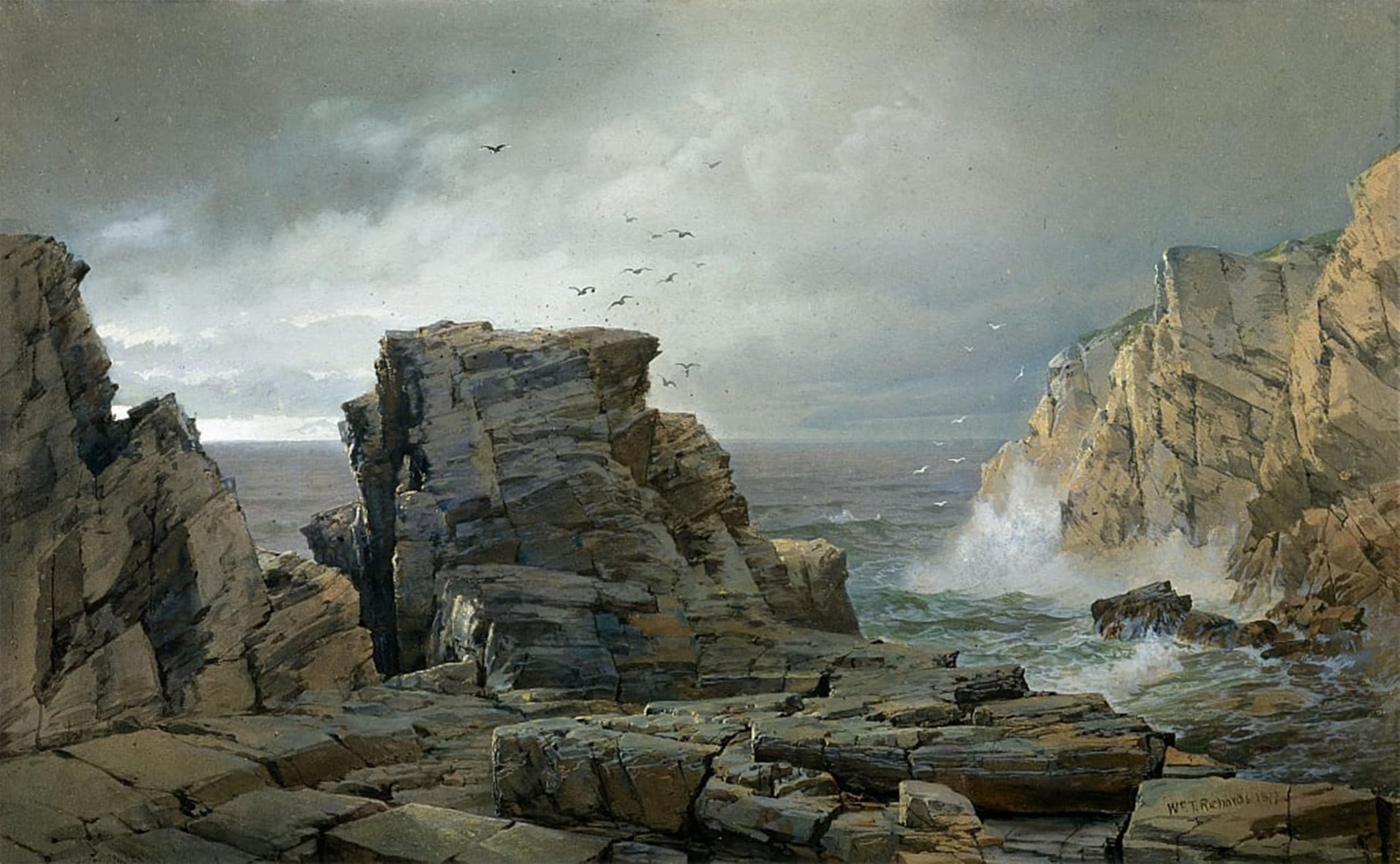 POSTERIIk Famous Modern Artwork Art Mural the waves by William Trost Richards Oil Paintings Pictures for Home Decor 60x90cm
