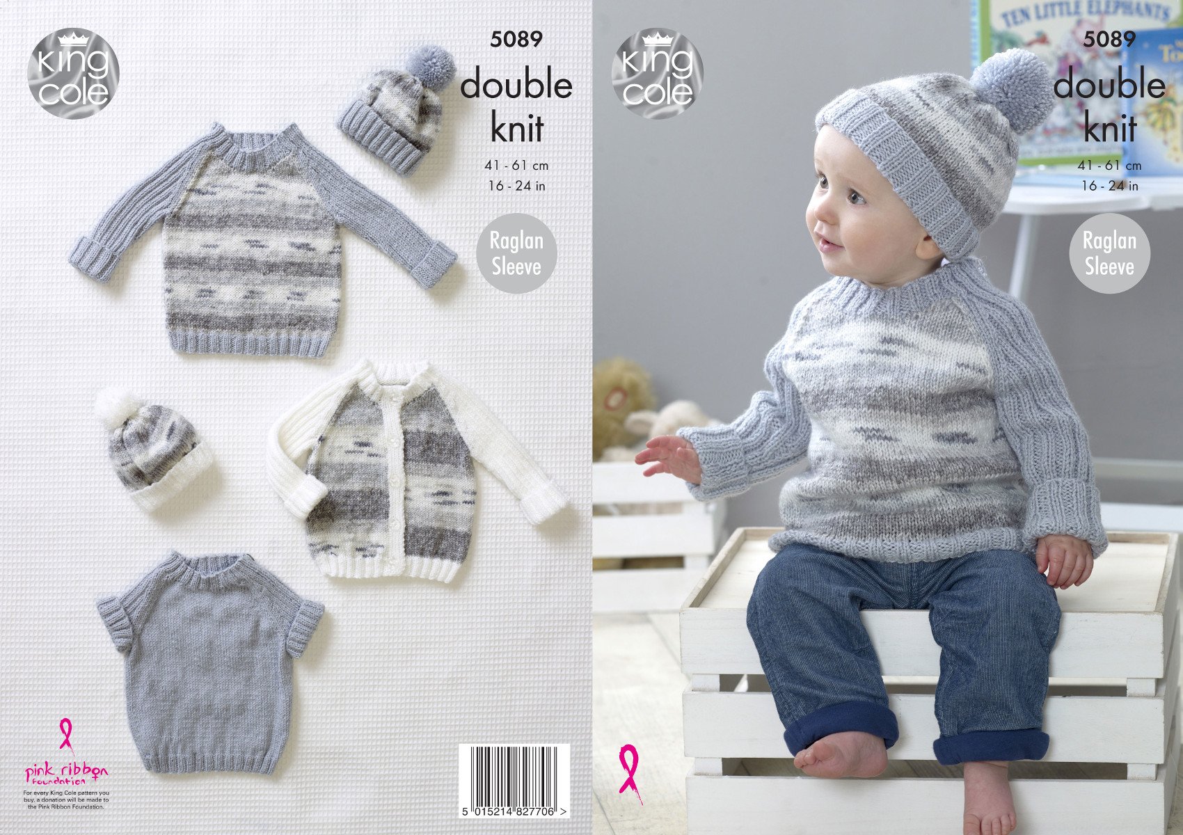 King Cole 5089 Knitting Pattern Baby Cardigan Sweaters and Hat in Splash DK and Big Value Baby DK