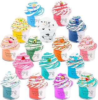 16 Pack Butter Slime Set Scented Slime with Cute Slime Charms for Kids Party Favor, Dual Color Butter Slime Set of 16, Holiday Birthday Gifts, Stress Relief Toy for Girls and Boys