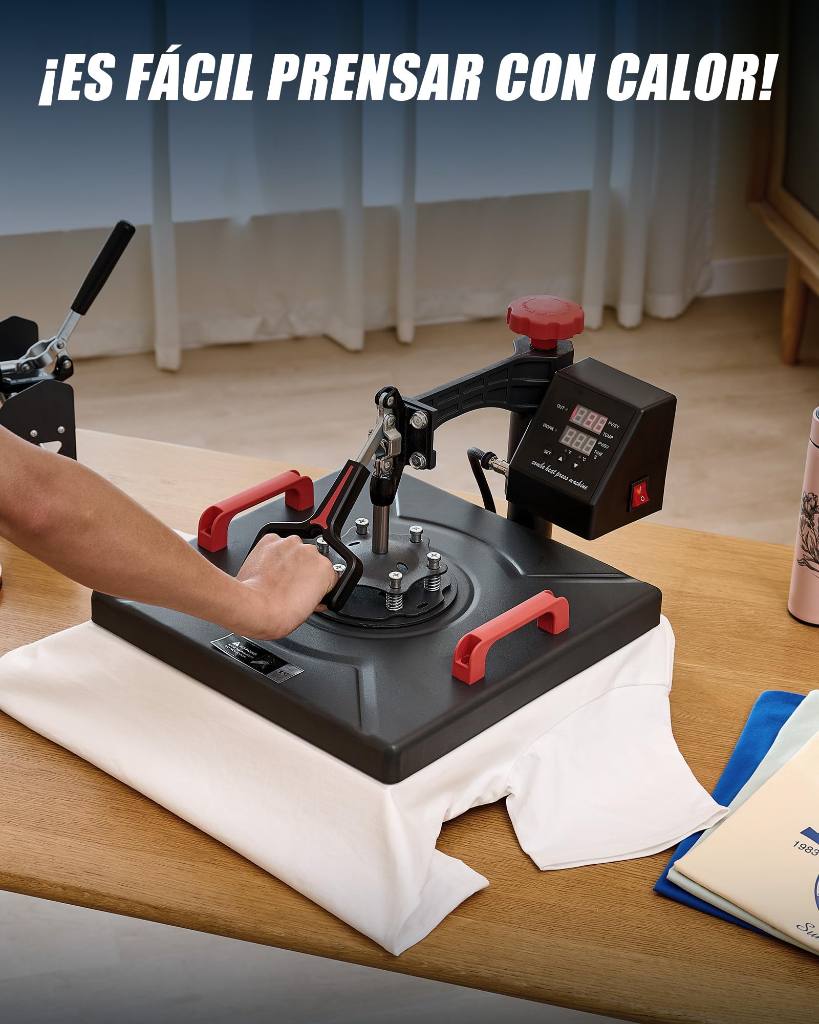 CREWORKS Prensa de Calor 38x38 cm, Maquina de Sublimacion 8 en 1 con Panel de Control Digital, Prensa de Calor Multifuncional con Giro de 360° para Camisetas, Tazas, Gorras, Platos y Más
