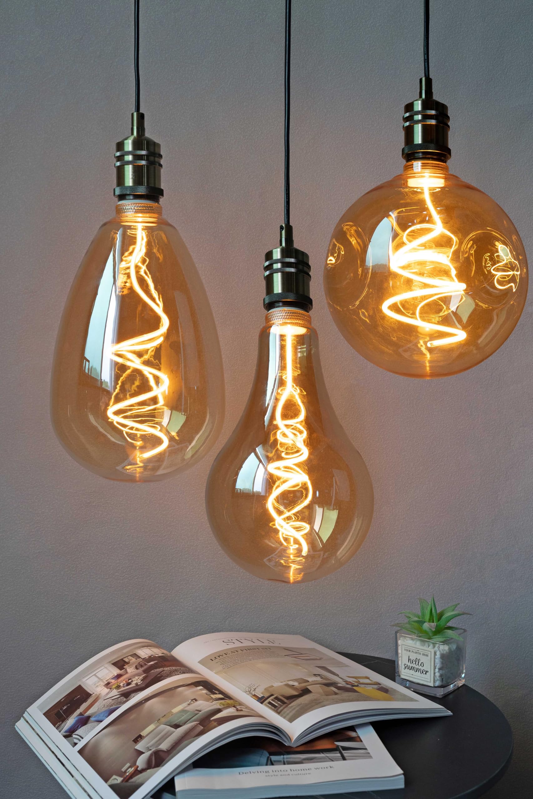 greenandco lampadina LED design vintage per illuminazione ambientale | dimmerabile | E27 A165 | 4,9W 200lm | 1800K (bianco molto caldo) | 320° | 230V | ambra | senza sfarfallio