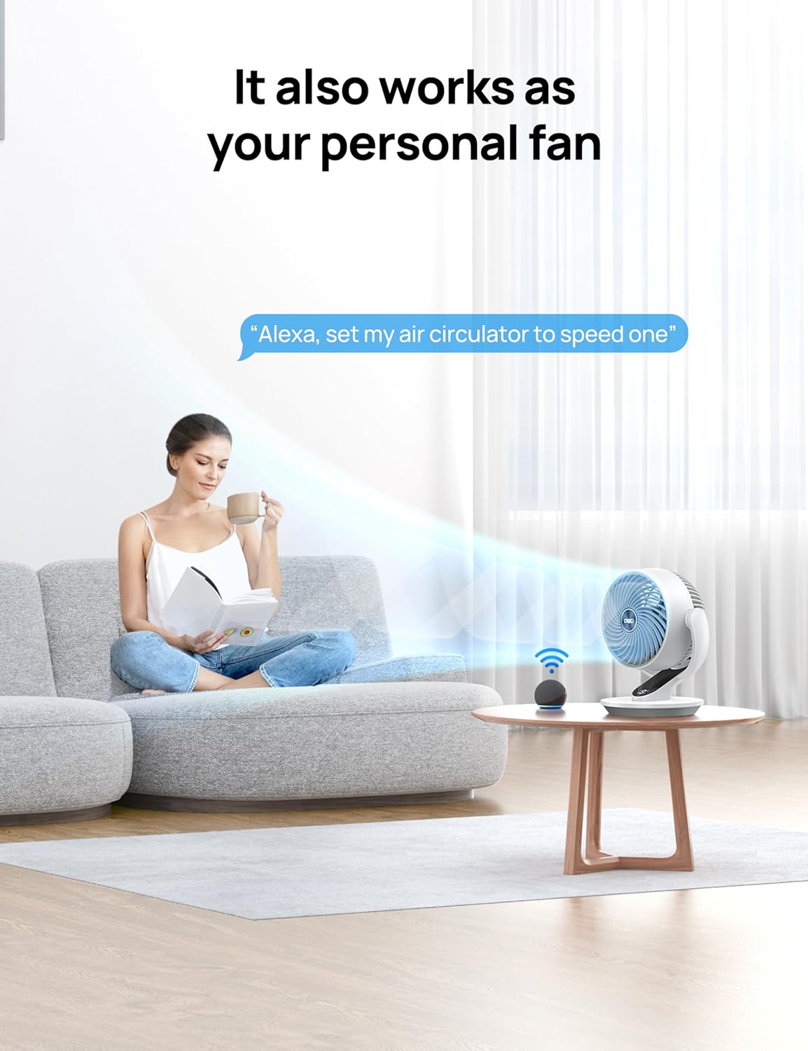 Dreo Smart Fan for Bedroom,120° Vertical and 90° Oscillating Fan with Remote/Voice, 13 Inch Height Quiet Air Circulator for Whole Room, 70 ft, 4 Speeds, 5 Modes, 12H Timer, Desk Fans for Home,White 7 8144ER5SuQL. AC SL1500