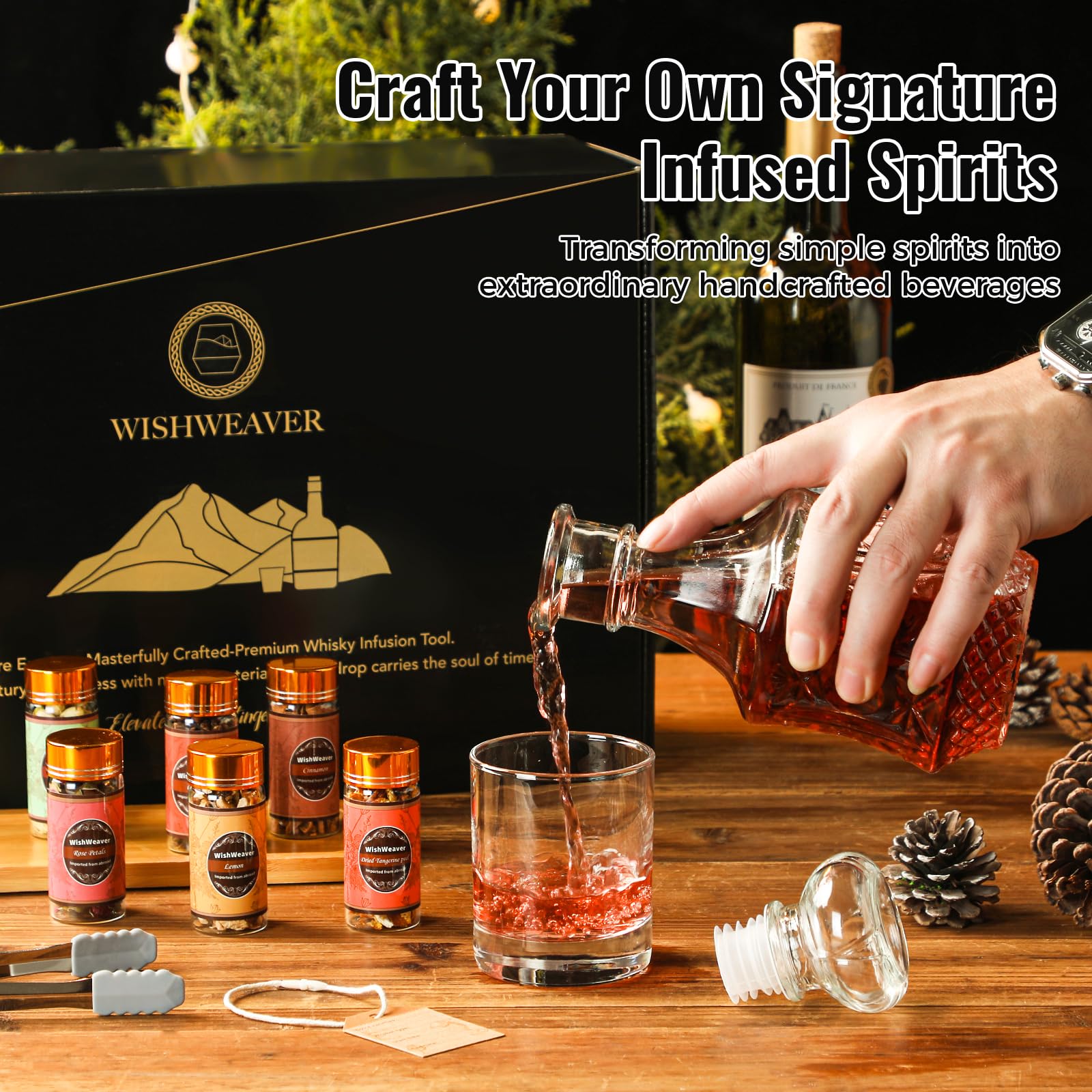 Kit per infusione di alcol, 16 kit per la preparazione di whisky fai da te naturale per infusione di bourbon, segale, gin, vodka, tequila, rum con prodotti botanici personalizzati, perfetto per