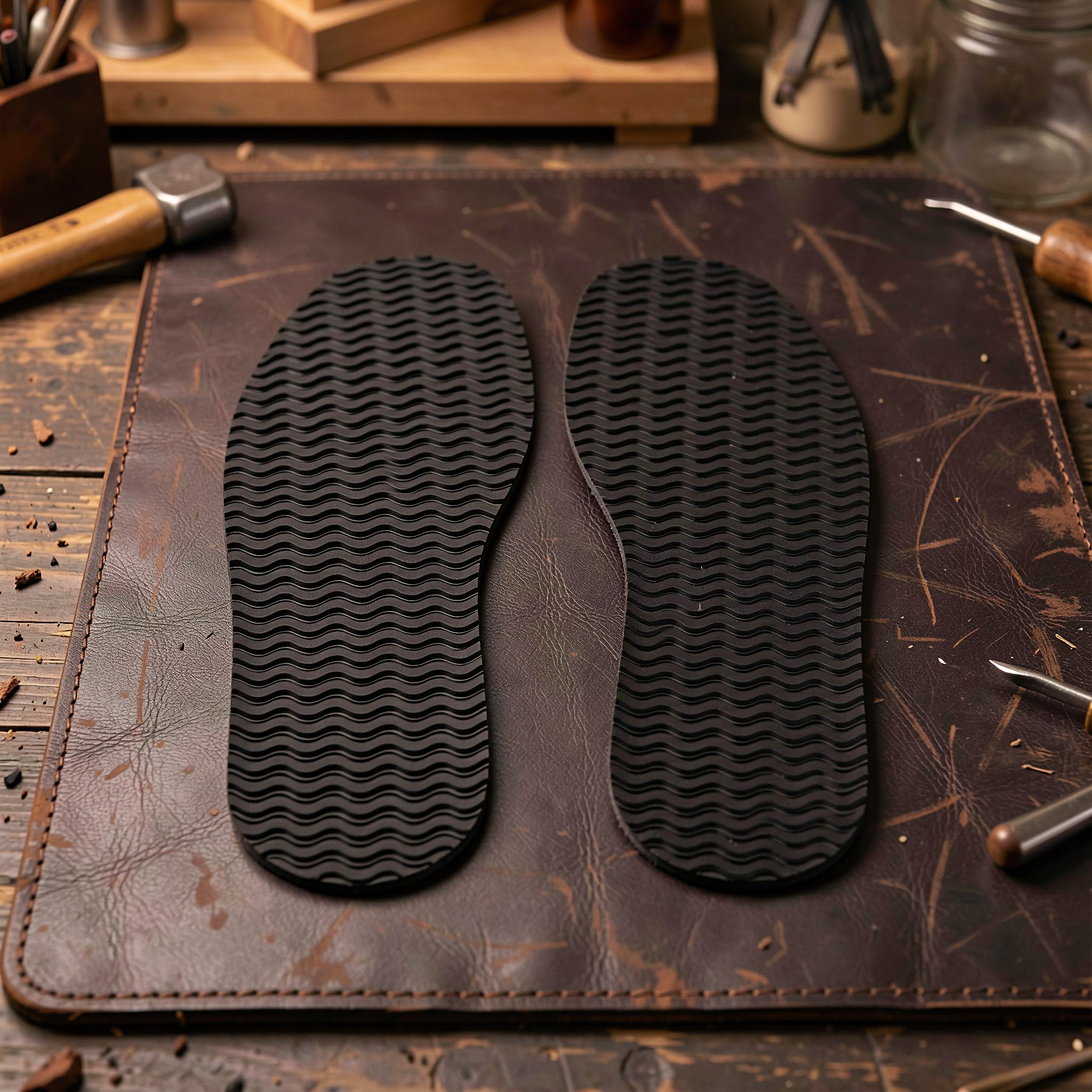 2 pares de suelas de goma para reparación y reemplazo, 4 mm de | Lámina antideslizante con textura ondulada, 33 cm de largo, recortable, almohadilla con patrón de agarre para botas y