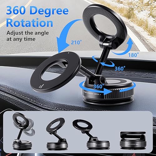 Miniatura 3 de Soporte magnético para teléfono de coche con succión al vacío, plegable y manos libres, rotación ajustable de 360°, montaje para teléfono,