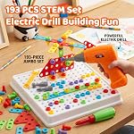 Creative Building Toys Mosaic Drill Set, Power Tools for Kids with Screwdriver Toy, Workshop Games for 3 4 5 6 7 8 Years Boy and Girl, Educational Toy