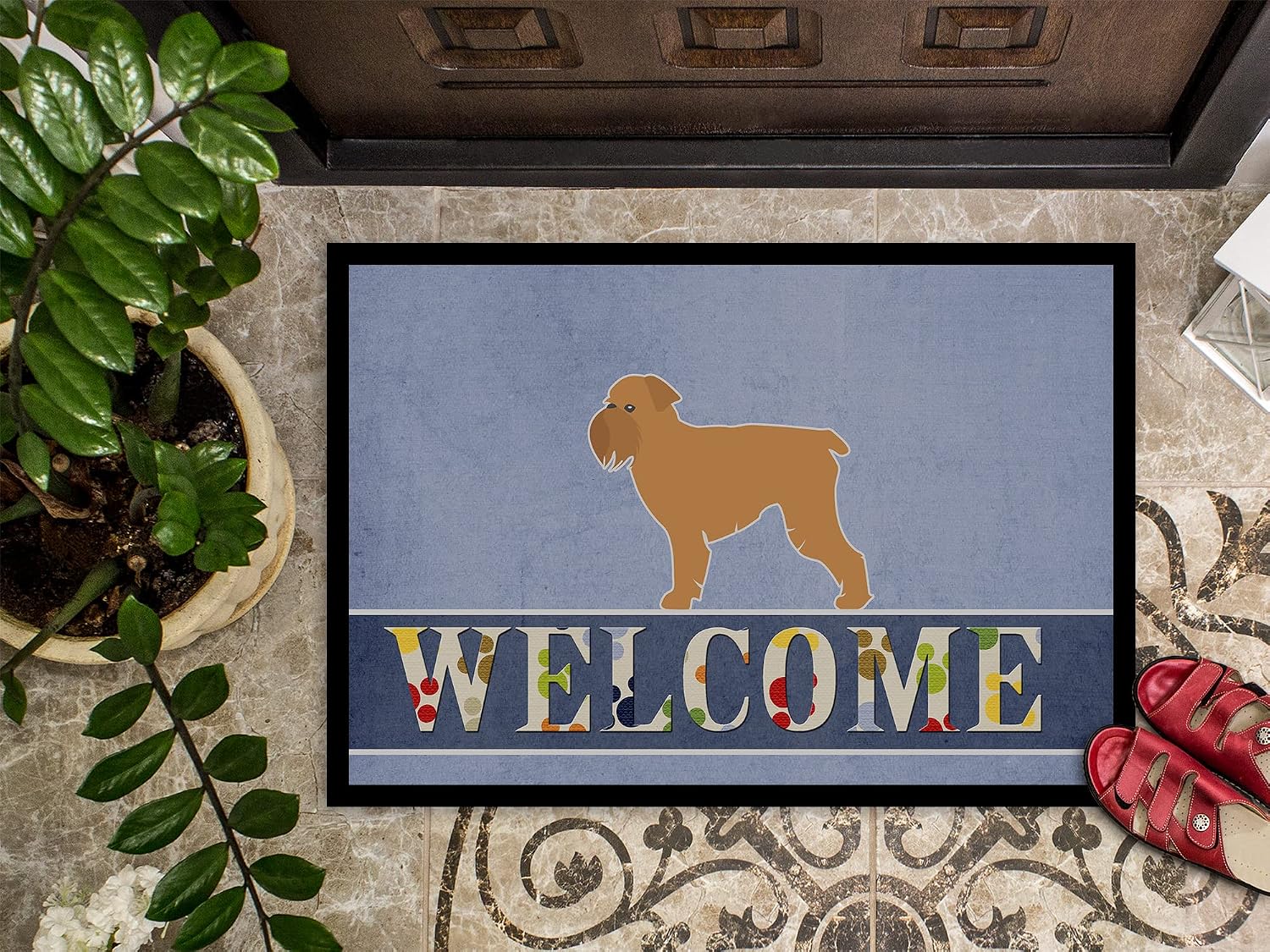 Caroline's Treasures BB5544MAT Brussels Griffon Welcome Doormat 18x27 Front Door Mat Indoor Outdoor Rugs for Entryway, Non Slip Washable Low Pile, 18H X 27W