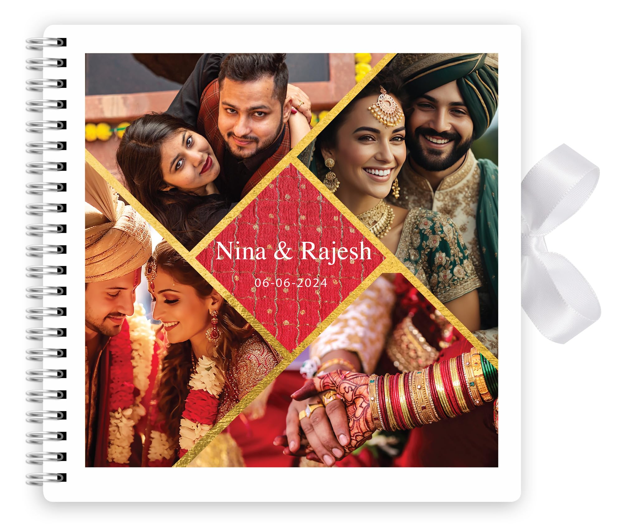 Star Online White Personalised Photo Wedding Guest Book Keepsakes,Signature Scrapbook, Photo Album Wedding Couple - 20Cm X 20 Cm - 50 Sheets (Geometry Patterns, )