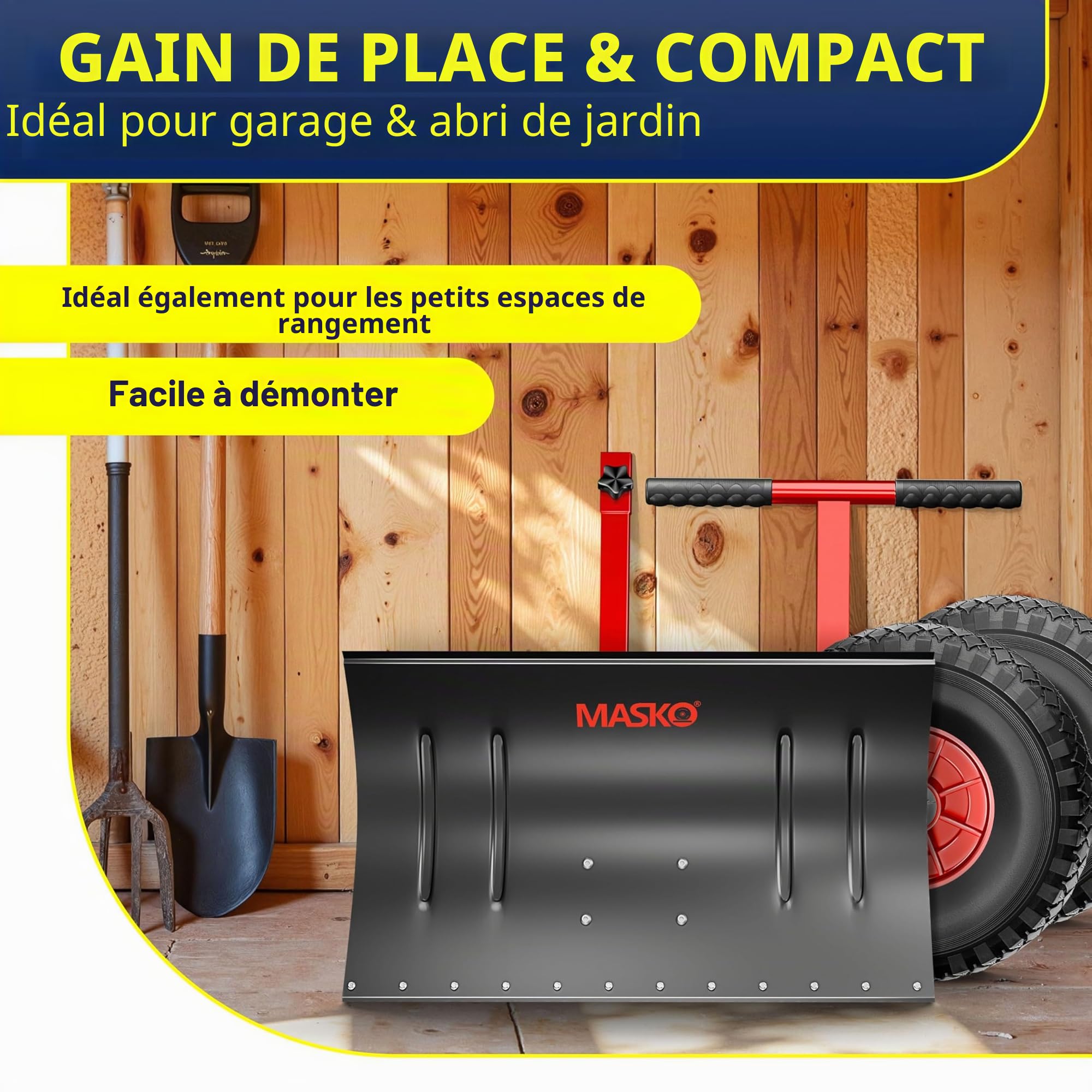 MASKO® Pelle à Neige sur Roues réglable en Hauteur – 5 Positions de Hauteur réglable – Pelle à Neige pour Le Dos – Pelle à Neige – Hauteur de Travail : 42 cm, Pliable pour économiser de l'espace
