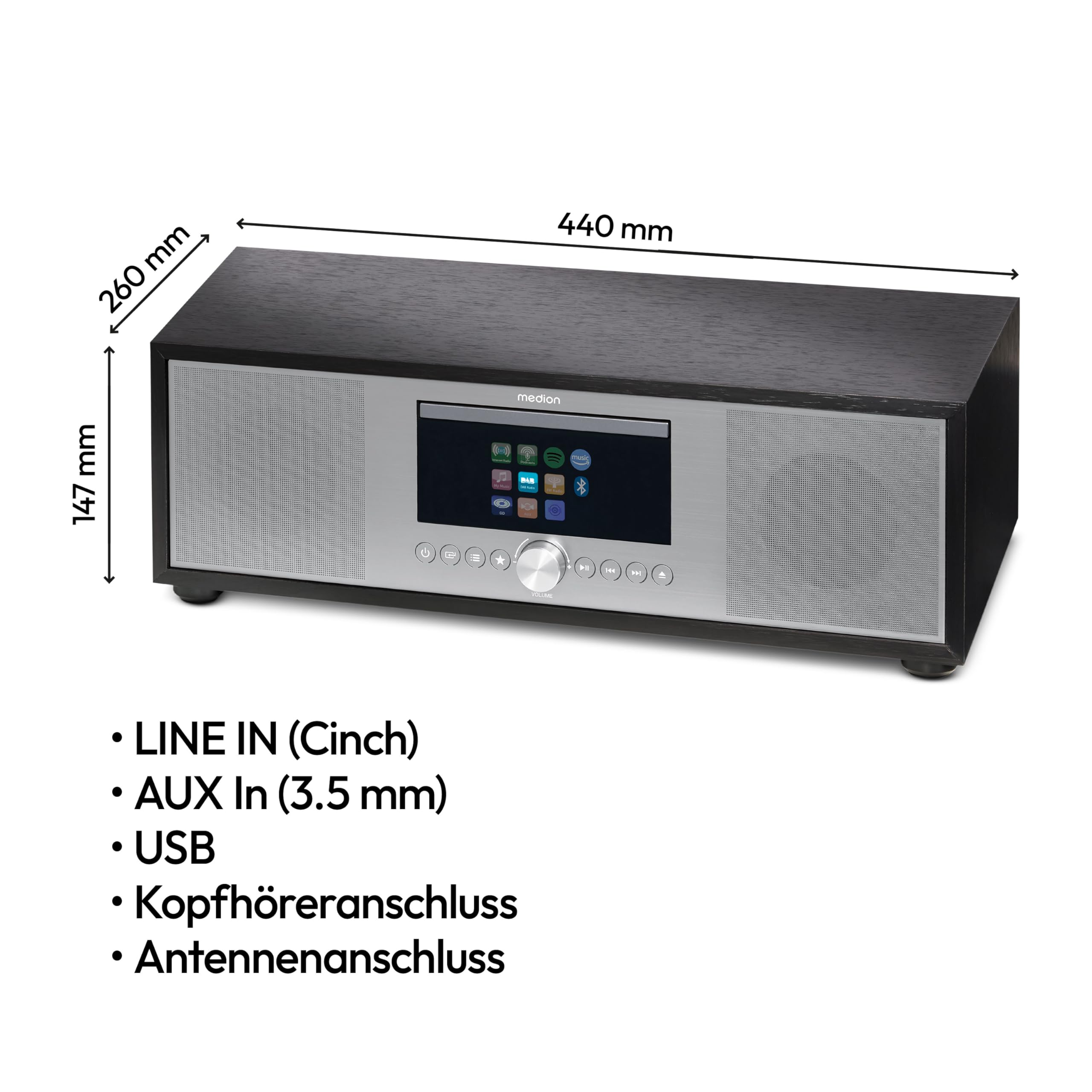 MEDION P66400 Stereoanlage (Internetradio, DAB+, CD/MP3-Player, Spotify Connect, Amazon Music, PLL UKW Radio, USB, AUX, Kompaktanlage, Subwoofer Weckfunktion, Sleep Einschlafautomatik) Silber