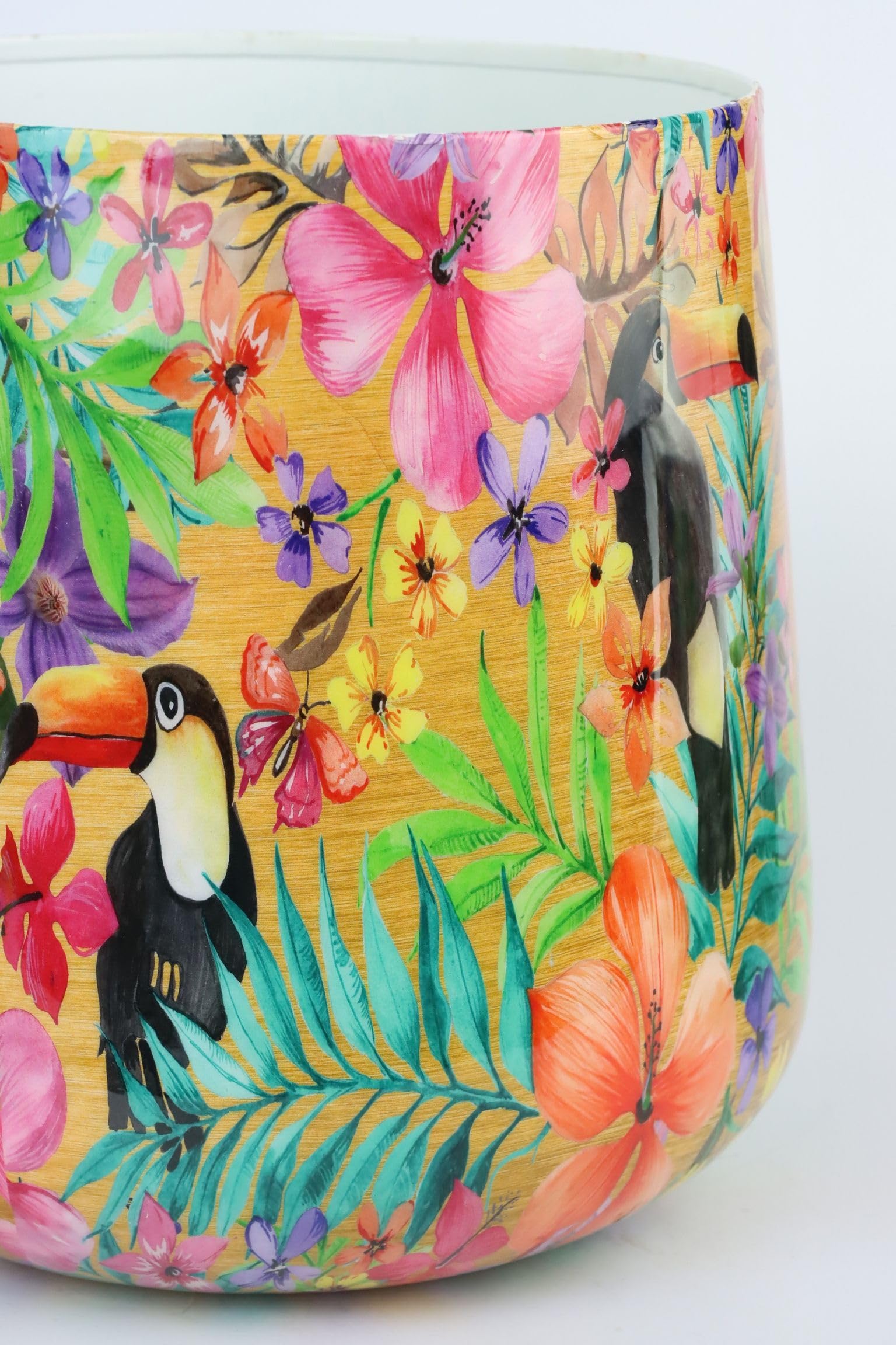 Übertopf Paradise Bird – Bunter Blumentopf aus Eisen mit tropischem Vogel- und Blumenmotiv, Ø20 cm, Dekotopf für Wohnzimmer, Balkon oder Fensterbank