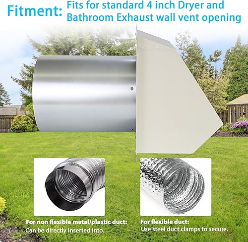 Miniatura 8 de Cubierta de ventilación de secadora de 4 pulgadas en el exterior, cubierta de ventilación exterior para secadora, cubierta de ventilación de