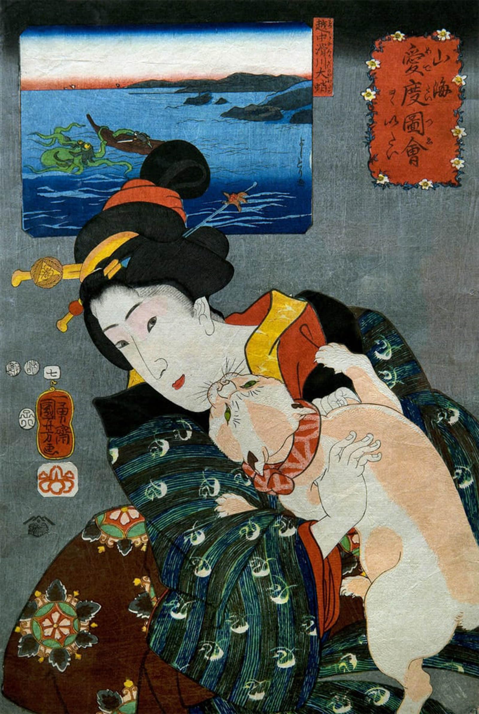 ARTXLXXBN Famous Painting Canvas Artwork Graffiti Print Jolie Fille Peinture Sur Toile Impression Sur Toile by Utagawa Kuniyoshi Portrait Canvas Image for Home Decor 60x90cm