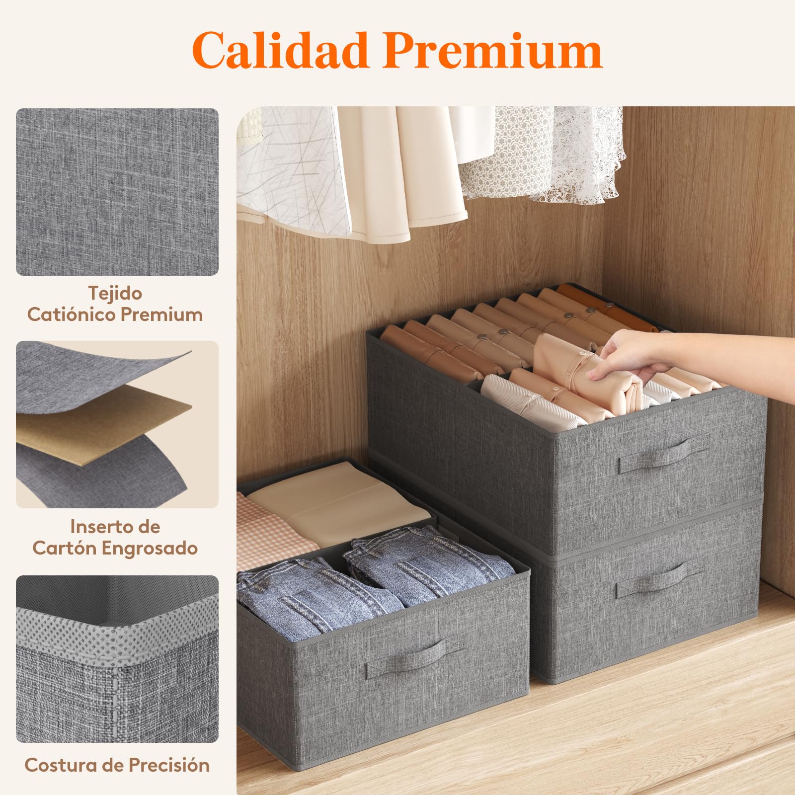 Lifewit Caja Almacenaje Plegables con Tabique, Cajas Organizadoras con Asas para Ropa Sábanas Juguetes, Cubos Almacenamiento Armarios de Dormitorio, 40L (50 x 40 x 20 cm), Juego de 6