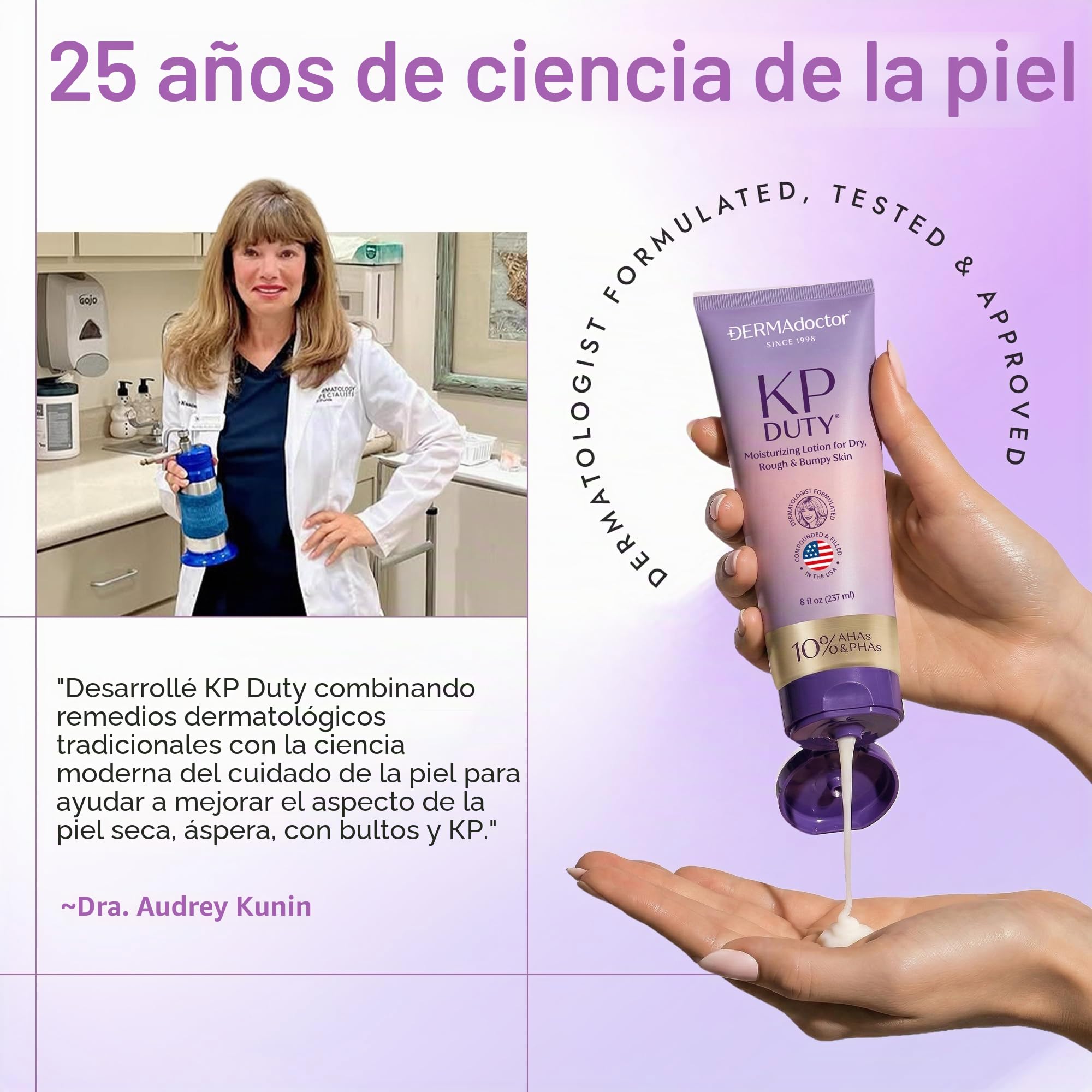 DERMAdoctor: KP Duty Crema Hidratante | Crema Corporal Dermatológicamente | Formulada para Queratosis Pilaris | Suaviza la Piel Seca, Áspera, con Bultos y Pollo | Hidrata y Suaviza | 10% AHAs + PHAs