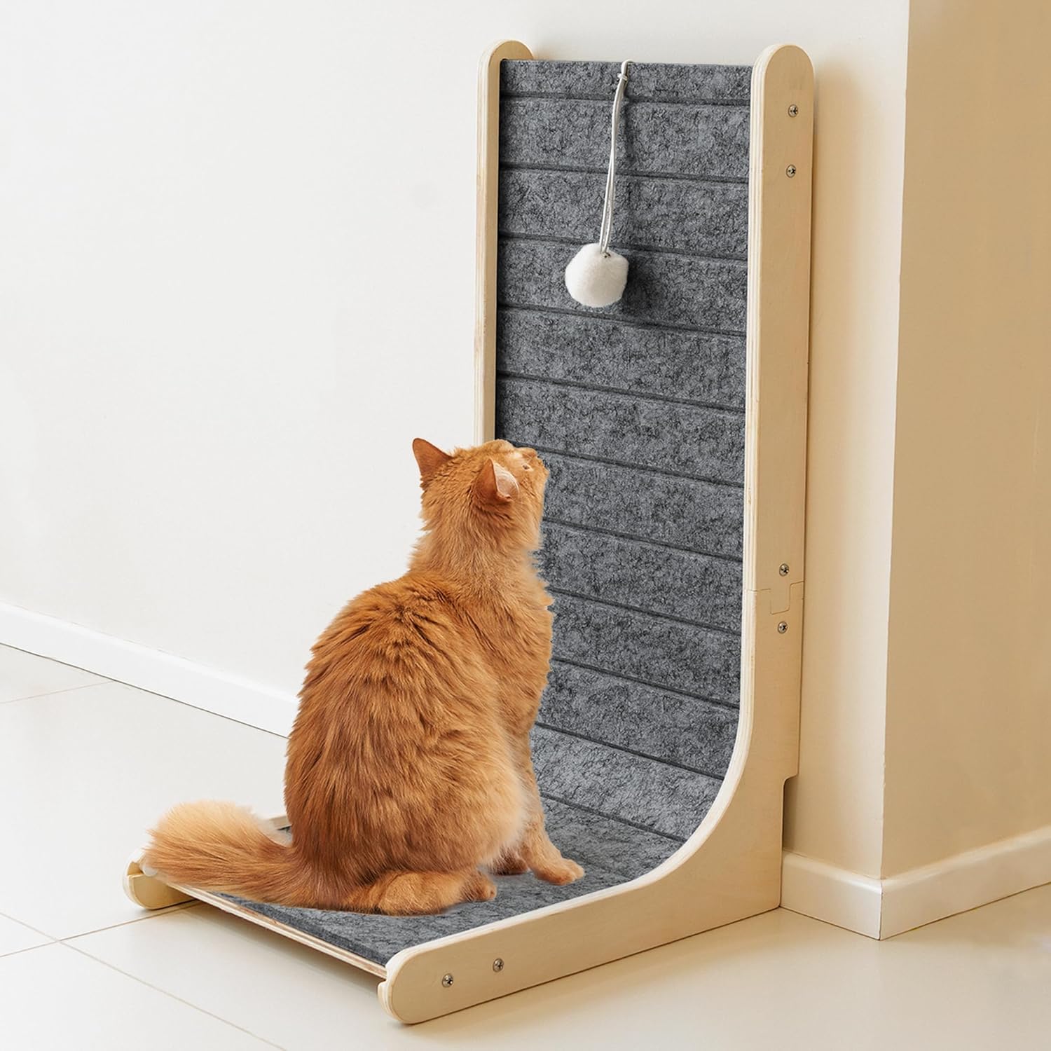 PETKARAY Felt Cat Scratcher, Vertical Cat Scratching Carpet, Scratch Resistant Couch Felt Scratcher, Slot-Free Scratch Pad with Toy Ball, Dark Grey