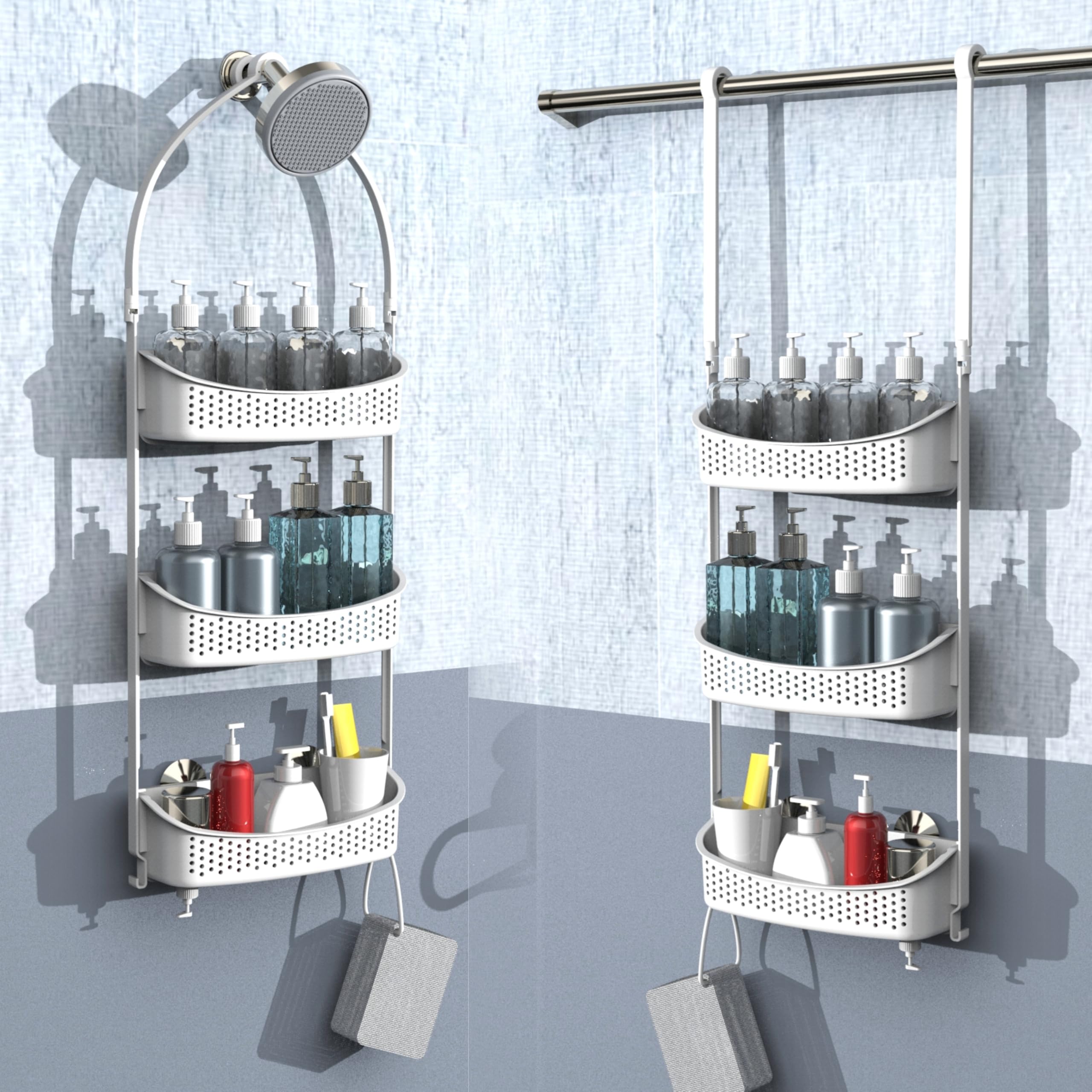 EMT ETRENDS Heavy duty shower caddy hanging 3 tiers supper large plastic shower basket over the showerhead never