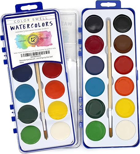 Miniatura 7 de Paquete de 18 pinturas de acuarela a granel con pinceles de madera, 12 colores lavables con un 25% más de pintura