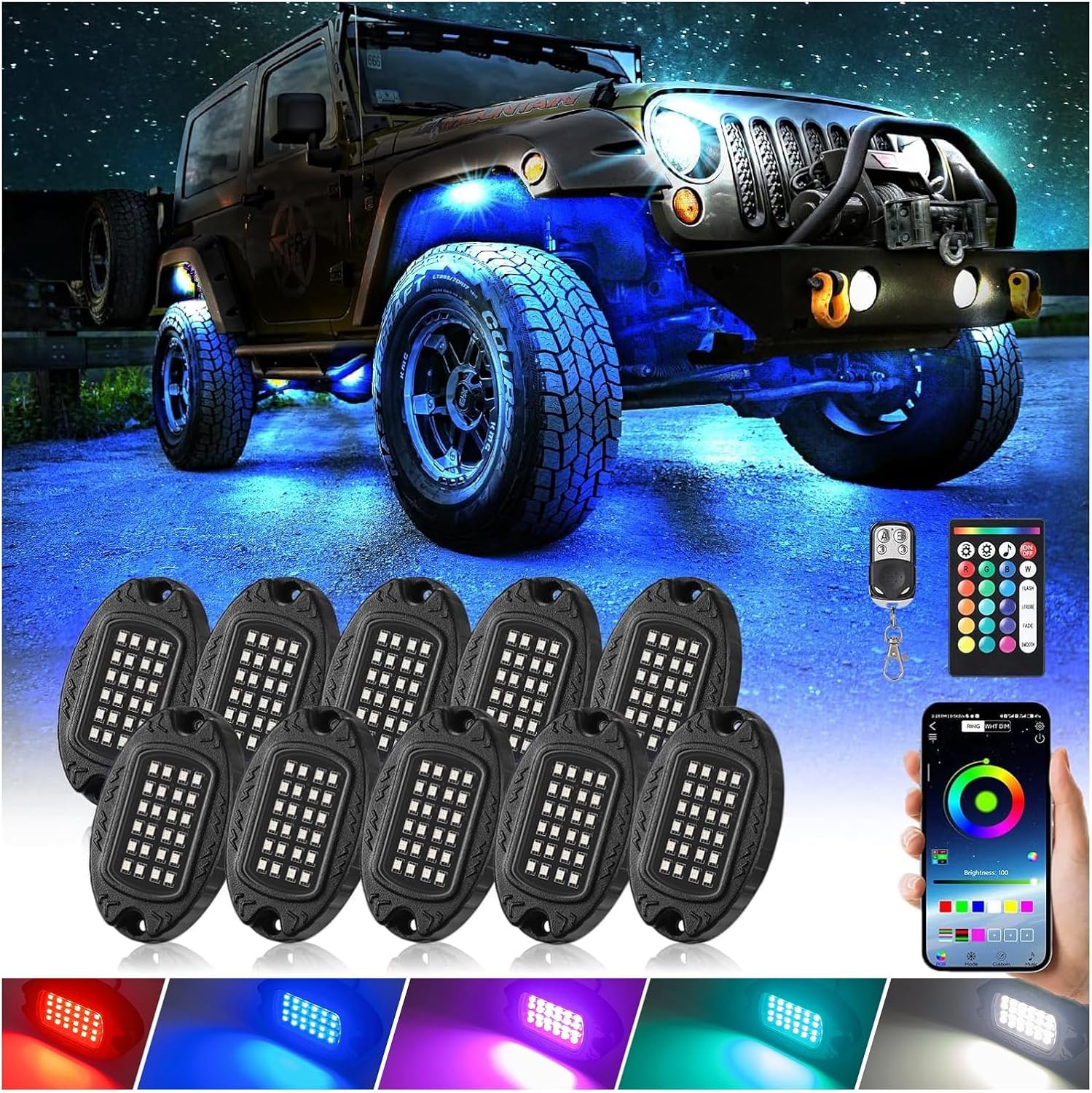 10 Pods Alloy RGB LED Rock Lights, Shockproof Waterproof Heavy Duty Aluminum Metal Underbody Neon Kit for Trucks Pickup Offroad SUV ATV UTV SUV, 12V Underglow Lights with APP/RF Control & Music Sync