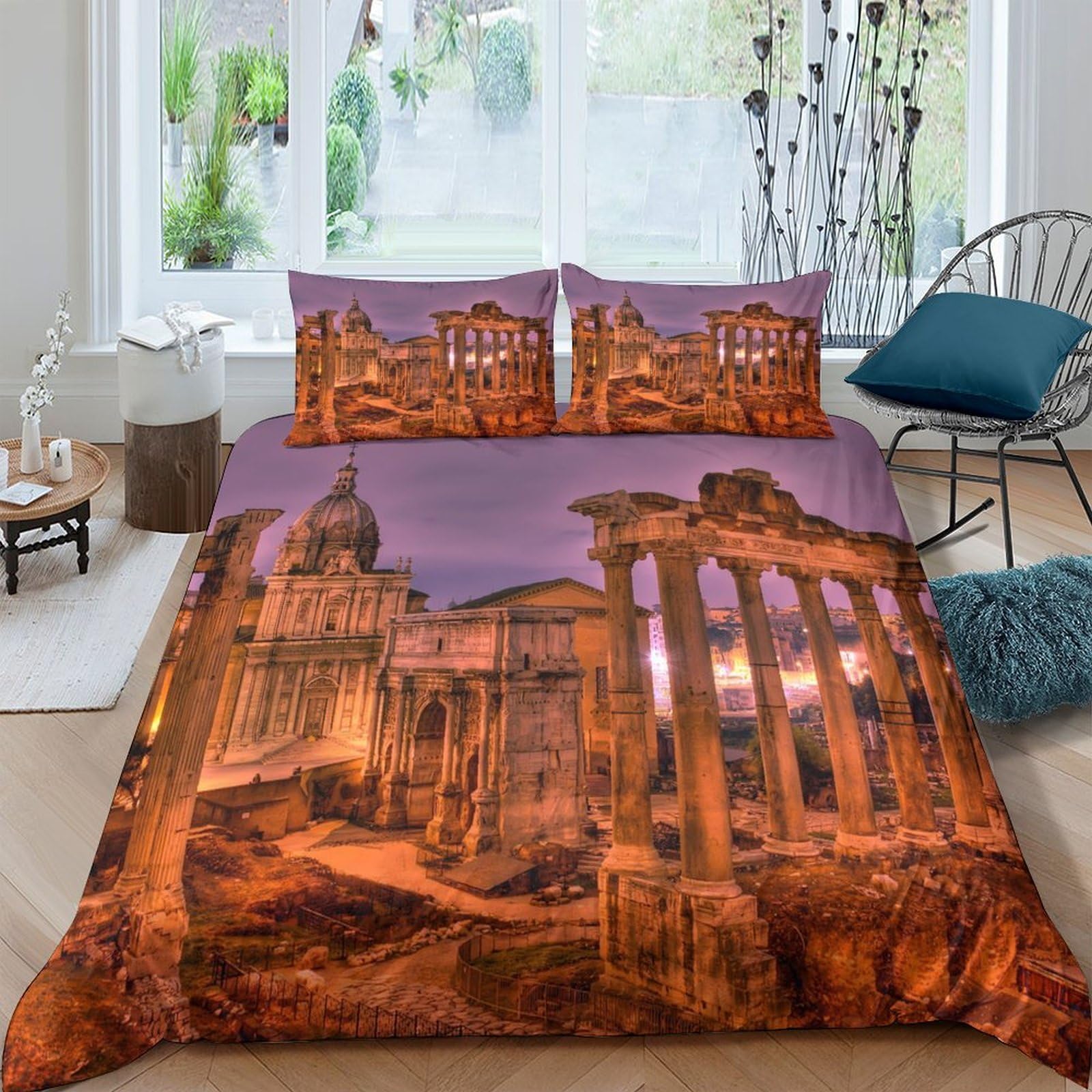Ctjqhvkz Style-4 3D Printed Ancient Ruins Fitted Sheet Microfiber Soft Breathable Sunset Temple Mattress Cover For Bedroom Dorm Decor Single（135X200cm）
