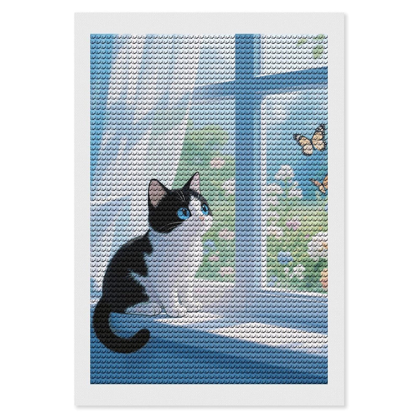 DWVTSLH Cute Kitten Cat Diamond Painting Kits for Adults, Personalized Diamond Photo Art Full Drill, DIY 5D Diamond Art Painting Kits for Beginners, Home Wall Decor 8"x12"