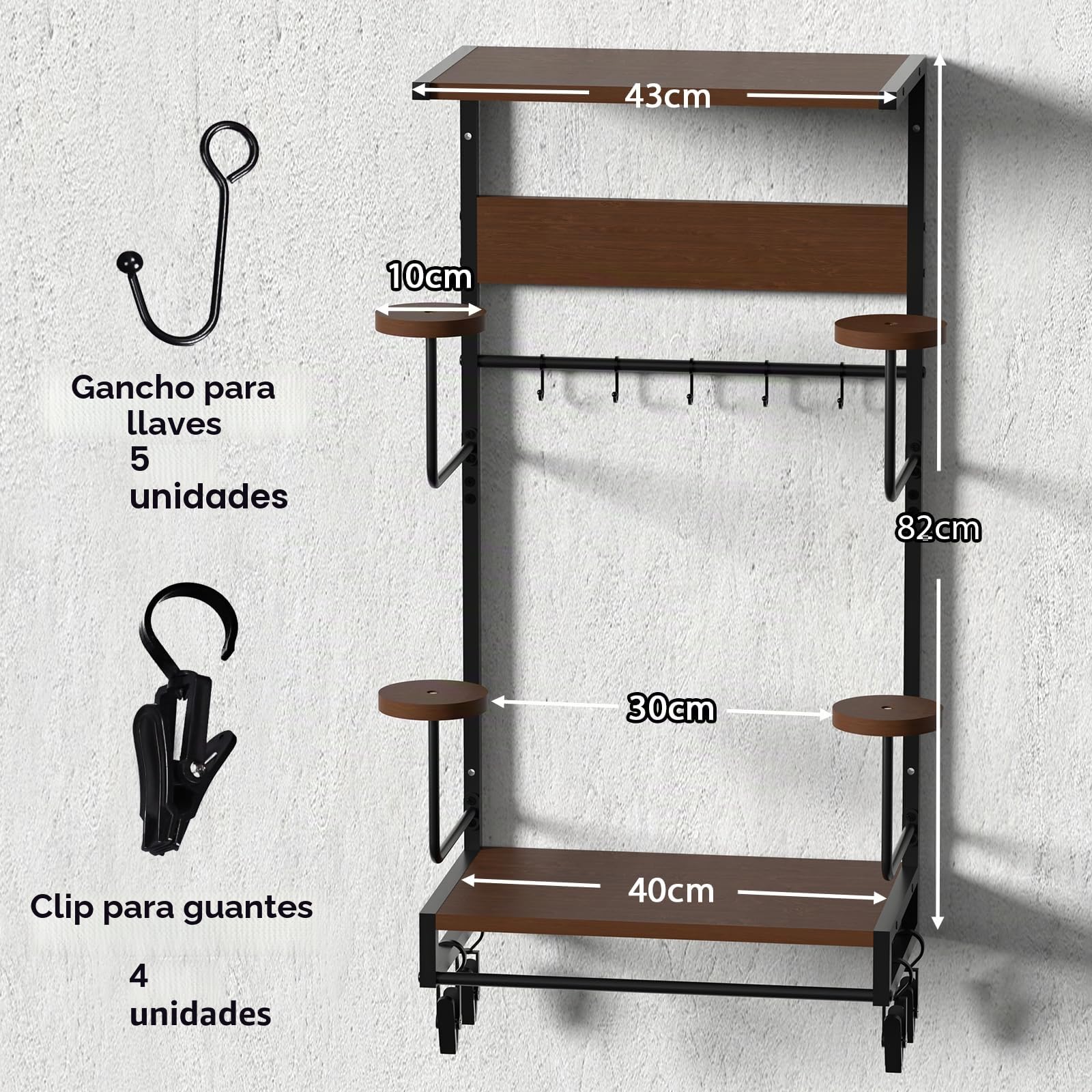 Colgador Casco Moto Pared Perchero para Casco Soporte para colagar el Casco y la Chaqueta Gancho Con Tablero de Madera de 2 Capas para Guardar Accesorios de Motocicleta