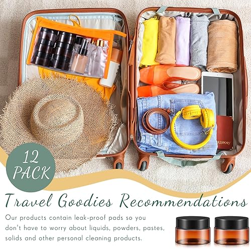 Miniatura 8 de SATINIOR Paquete de 12 tarros de plástico con tapas, tarros redondos transparentes para cosméticos de viaje, para artículos de tocador, loción,