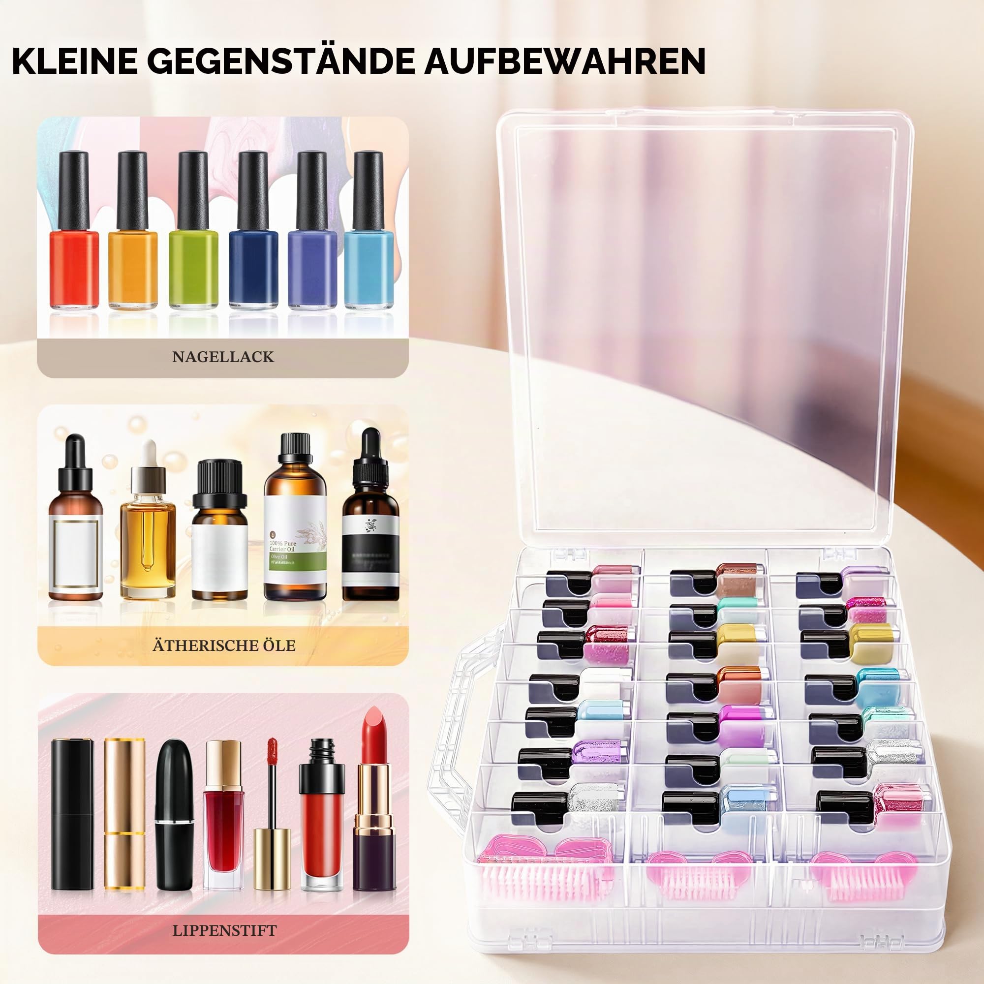 DreamGenius Tragbarer Nagellack-Organizer für 48 Flaschen, doppelseitig und verschließbar, Gel-Nagellack-Halter, platzsparend, mit 8 verstellbaren Trennwänden