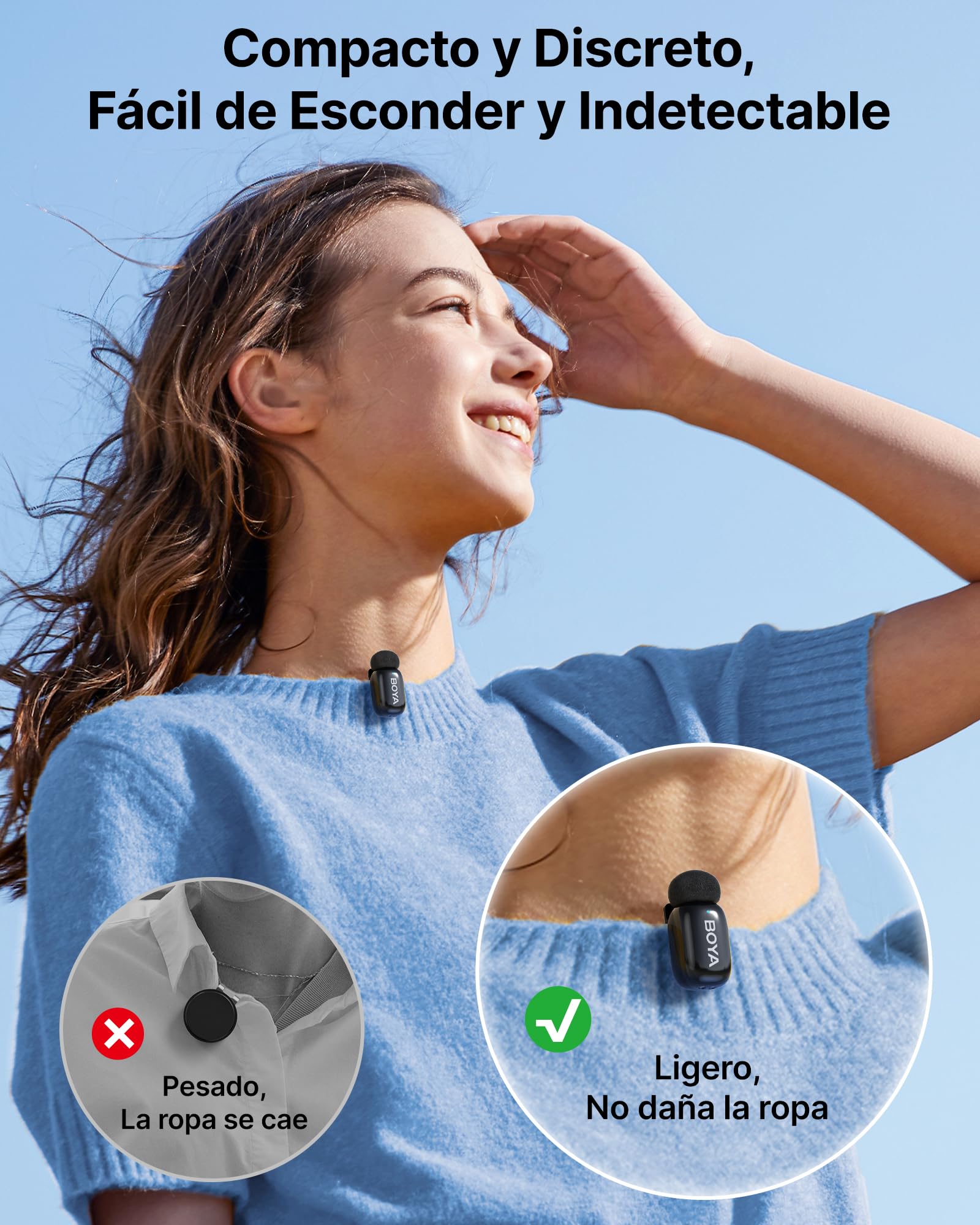 BOYA Mini Microfono Inalambrico (2TX+1RX) para iPhone 15/16, Android, 5g Ultraligero, Micrófono de Solapa, AI Voice Changer, Reducción de Ruido de 3 Niveles, 30h, Microfono Movil con Conector USB-C