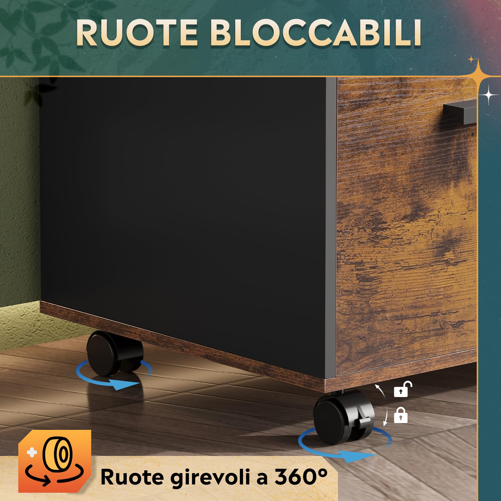 DEVAISE Carrello Portadocumenti 3 Cassetti con Piano Legno, Mobile Ufficio con Stampante, Retro, Marrone