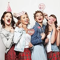 Vista 4 de Accesorios y letreros para cabina de fotos de fiesta de cumpleaños número 30, color oro rosa 30, kit de accesorios para selfies con palos para niñas