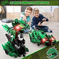 Vista 6 de Coches de control remoto de dinosaurio, robot transformador de auto de control remoto de 2.4 GHz con luz intermitente, rotación de 360°, un botón