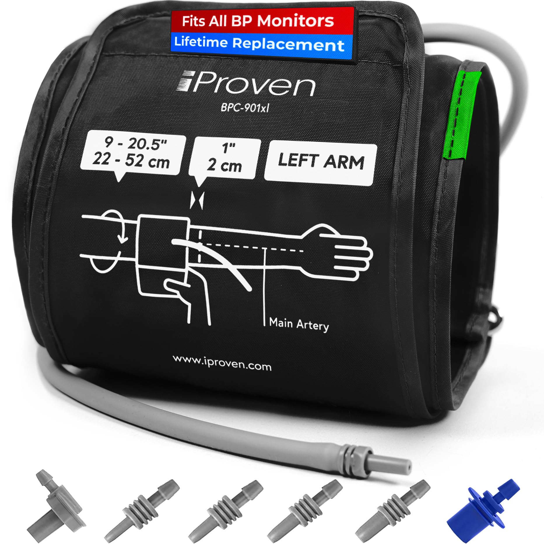 Extra Large Cuff Compatible with All Automatic Blood Pressure Monitors, Curved Fit, 9"-20.5" Inches (22-52CM), XL Replacement Cuff for Big Arms with 6 Connectors