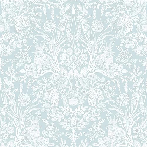 Miniatura 1 de World of Wallpaper Harlen Woodland Animal Flor y Planta Temática Pintado a Mano Estilo Damasco Papel pintado Dormitorio Guardería Pato Huevo Azul