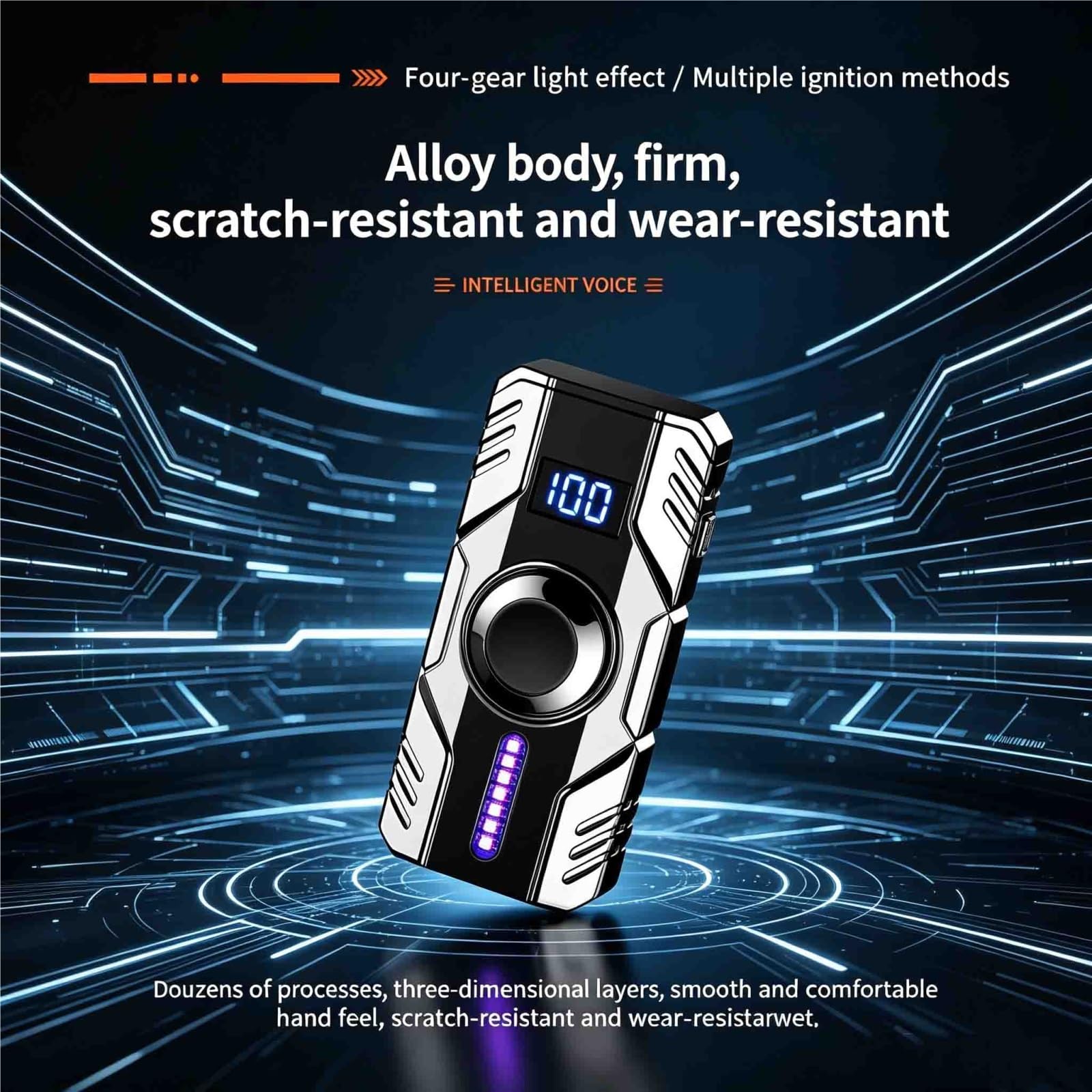 Briquet portable à jet de butane avec lumière LED et indicateur de niveau de gaz, cadeau rechargeable pour lui, parfait pour le camping, les barbecues et les activités de plein air